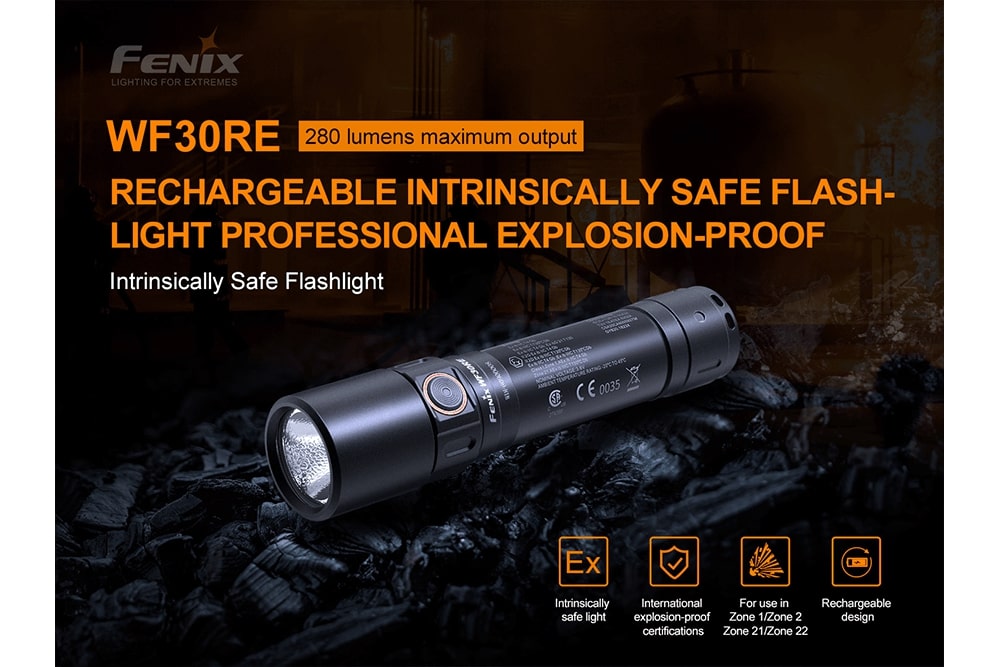 Fenix WF30RE Intrinsically Safe Flashlight - 280 Lumens LED Flashlight for Hazardous Areas | Perfect for Oil Rig, Mining, Chemical Plant & Emergency Use