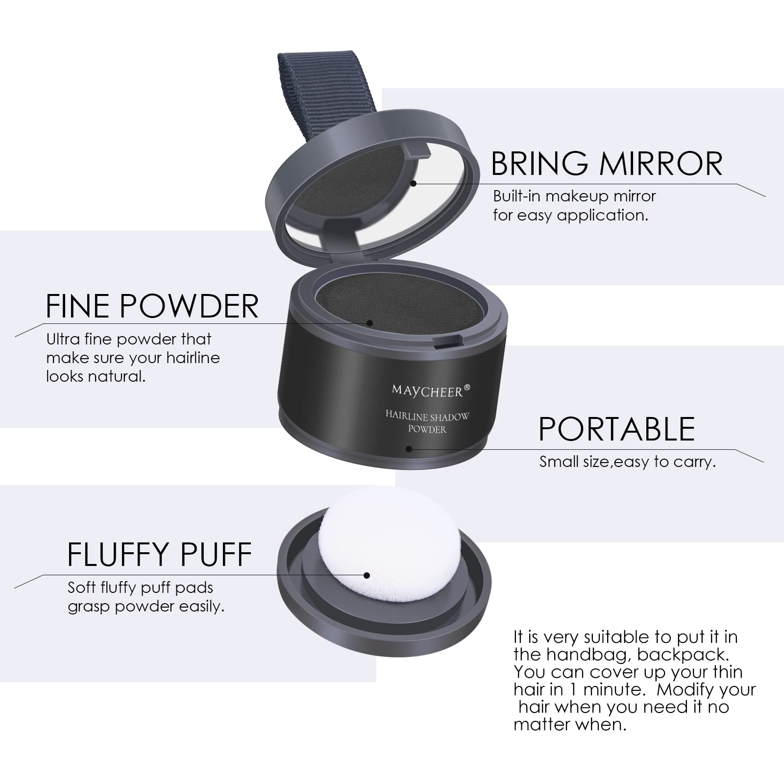 Root Touch Up Powder for Thinning Hair - Black Hairline Shadow to Cover Gray Hair for Women & Men | Quick Hair Color Solution for Daily Use & Special Occasions