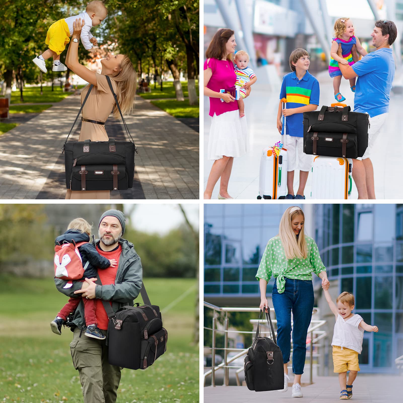 Jiefeike Black Diaper Bag with Changing Pad - Large Anti-Theft Travel Tote for Parents - Perfect for Hospital & Weekend Trips