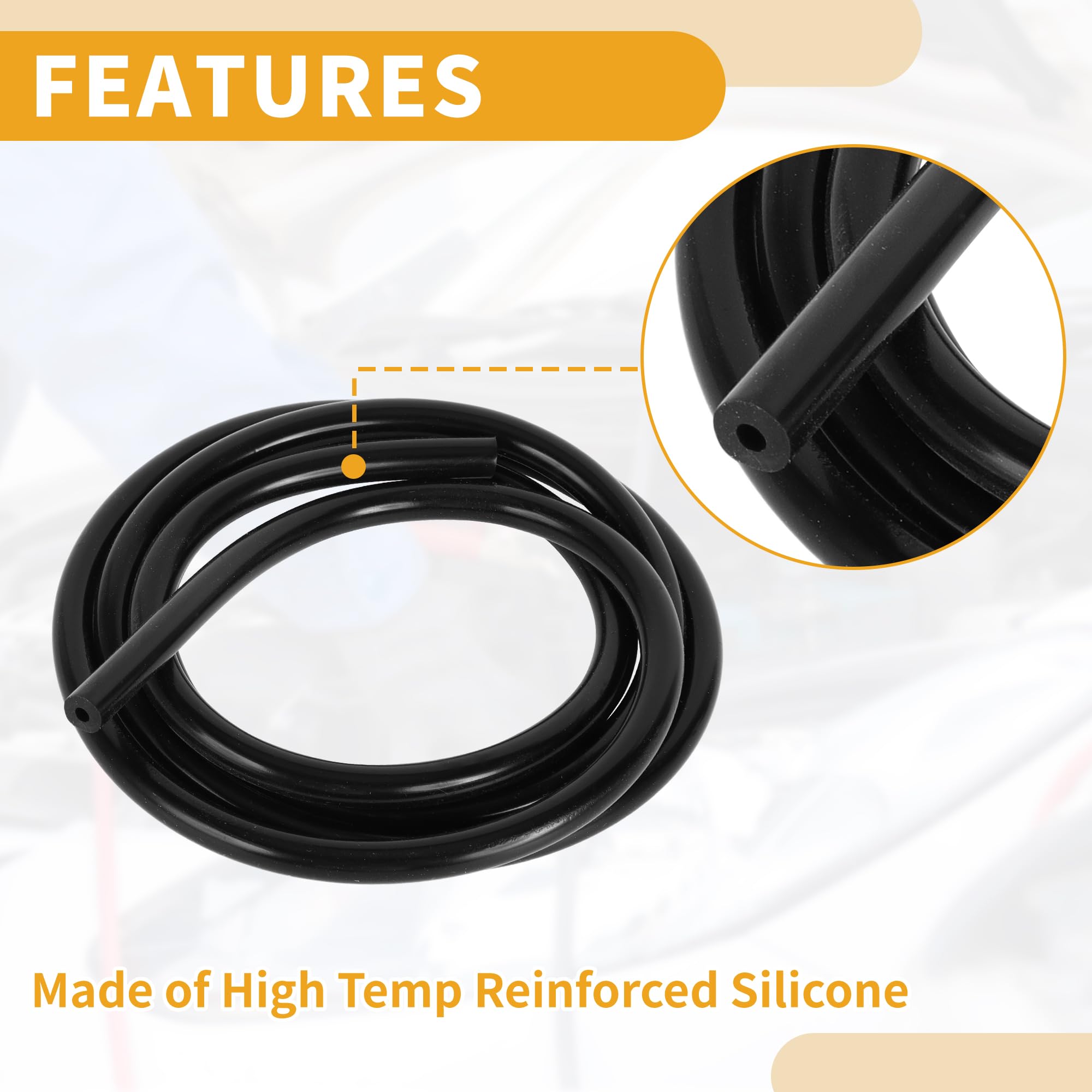 High-Pressure 130PSI Silicone Vacuum Tubing Hose - 3.3FT Black Automotive Vacuum Line (1/16