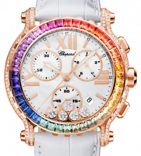Chopard Happy Sport Chrono Ethical 18K Rose Gold Diamond & Colored Sapphire Ladies Watch - Luxury Swiss Timepiece for Women, Perfect for Gifts, Special Occasions & Everyday Elegance