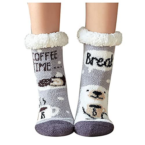 Women's Cartoon Pattern Coral Fleece Socks - Heavy Thick Warm Floor Socks for Home, Sleeping & Indoor Use - Soft Cozy Winter House Slipper Socks (Black) - Perfect for Lounging, Netflix Nights & Cold Weather Comfort