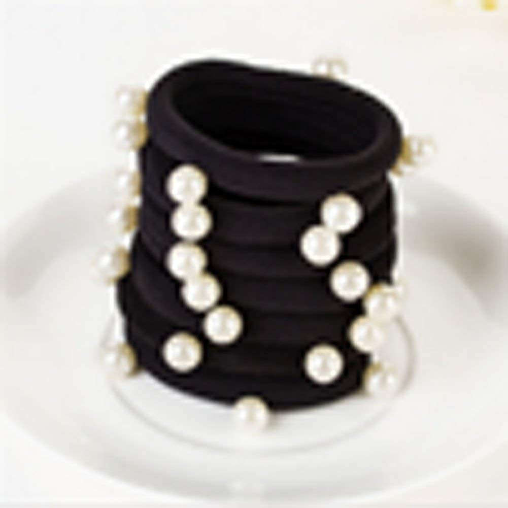 Belicia Black Pearl Hair Ties - Stretch Ponytail Bands for Women, Gym & Office