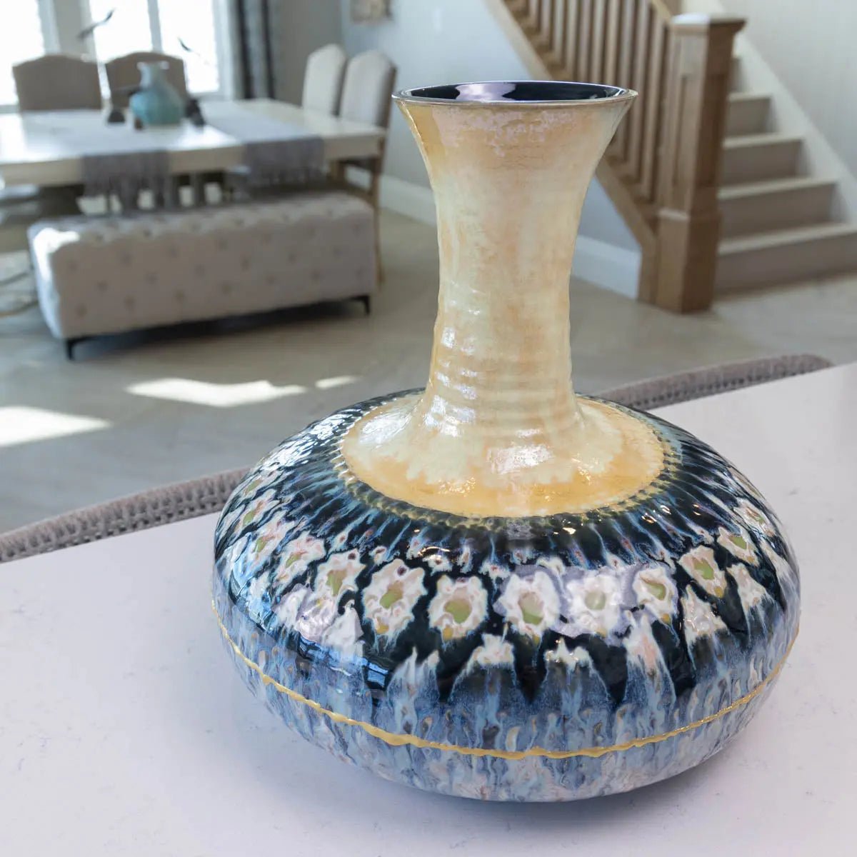XXXL Stoneware Decorative Kintsugi Pot - Alchemy Collection | Japanese Ceramic Vase for Home Decor, Wedding Centerpiece & Zen Garden Accent
