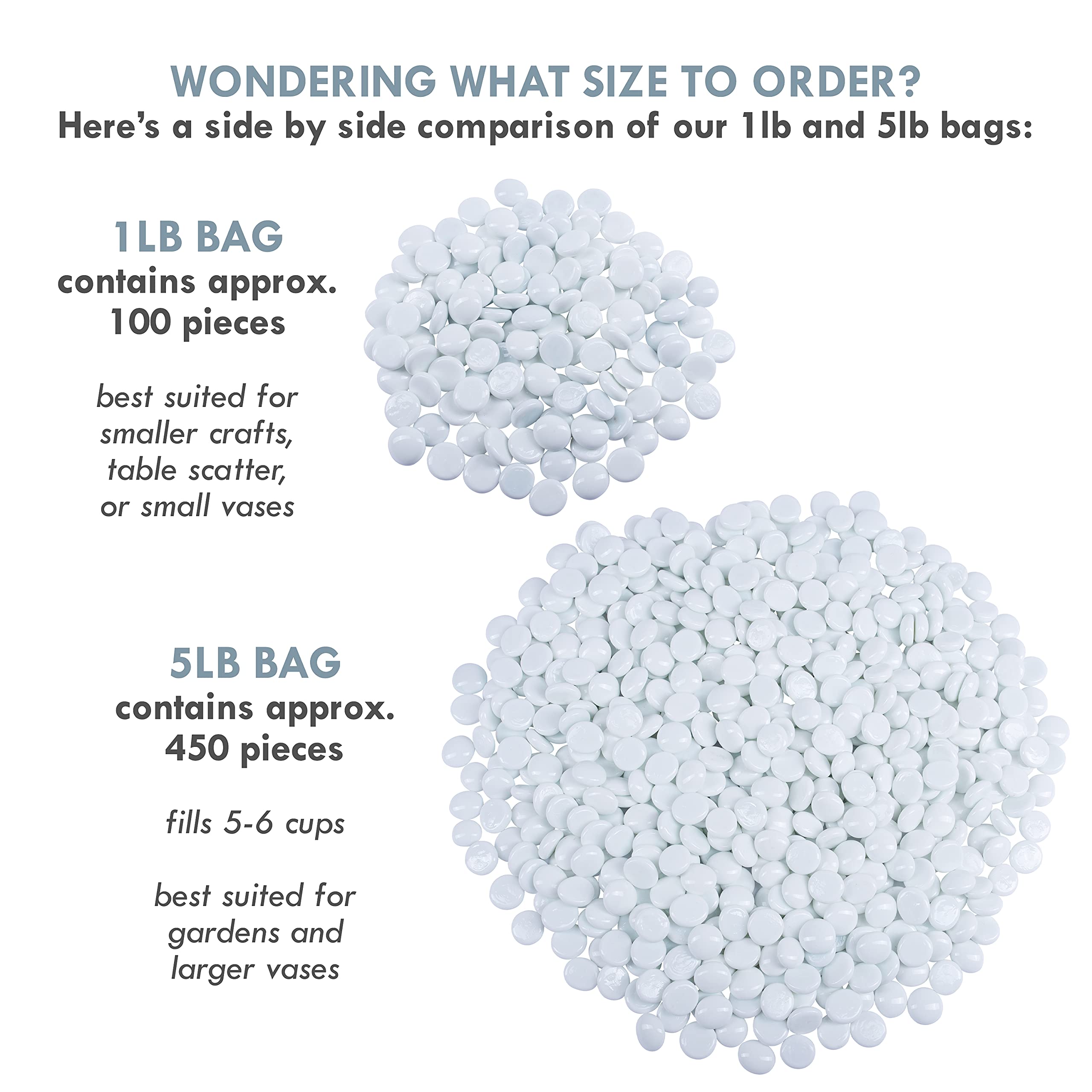 Galashield White Flat Glass Marbles - 1 LB (Approx. 100 PCS) Vase Filler, Decorative Glass Gems & Pebbles for Floral Arrangements, Home Decor, and Wedding Centerpieces