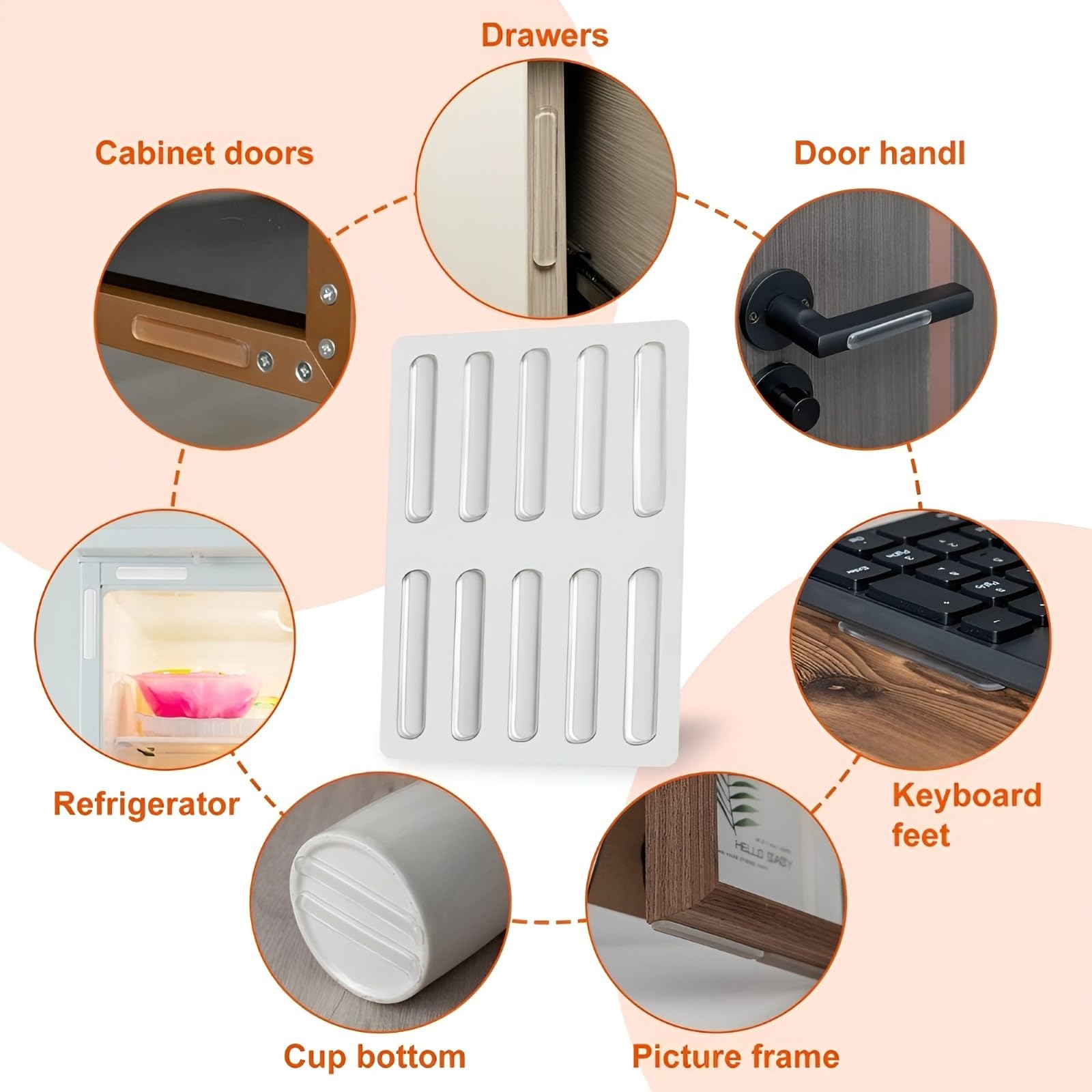 ONICORN Anti-Slip Self-Adhesive Wall Protectors - 10 Pack Clear Silicone Bumpers for Cabinet Doors, Furniture & Wall Protection - Noise Reducing, Child-Safe, Scratch Prevention for Home & Office Use