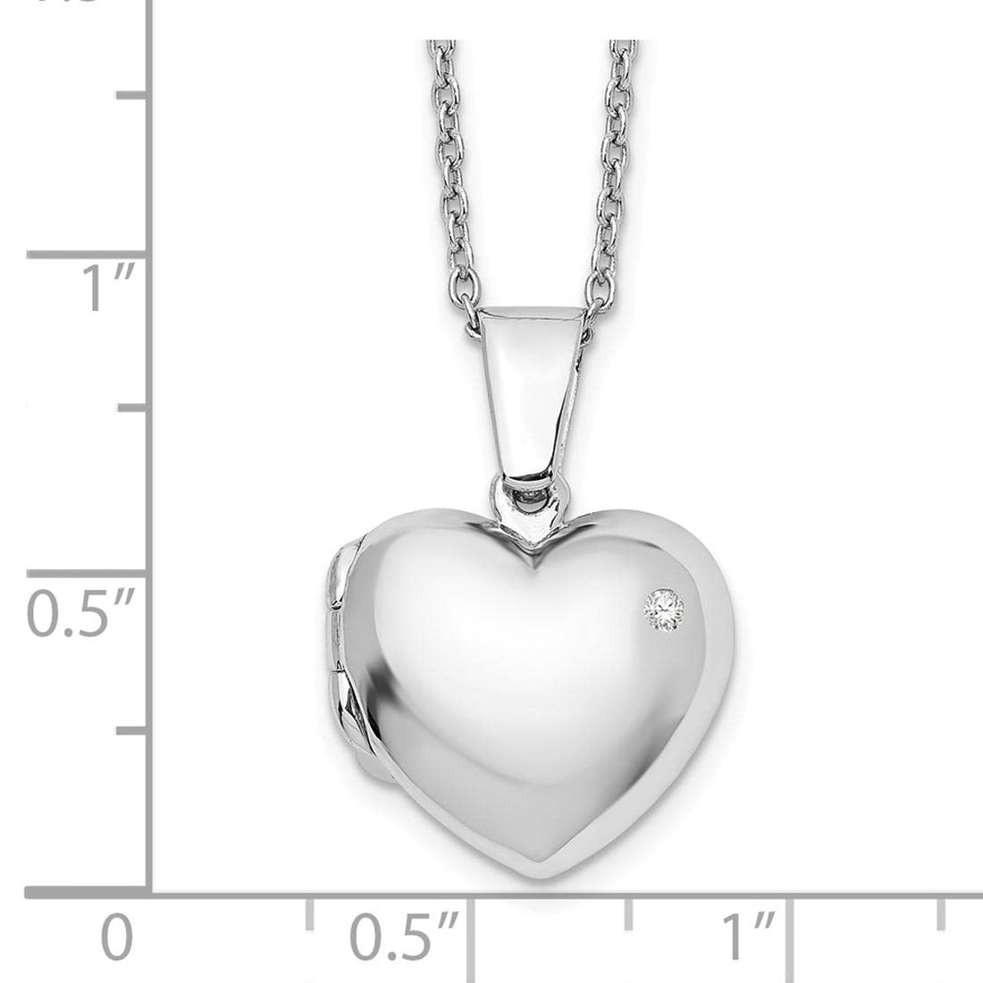 925 Sterling Silver White Ice Heart Locket Pendant Necklace with 18