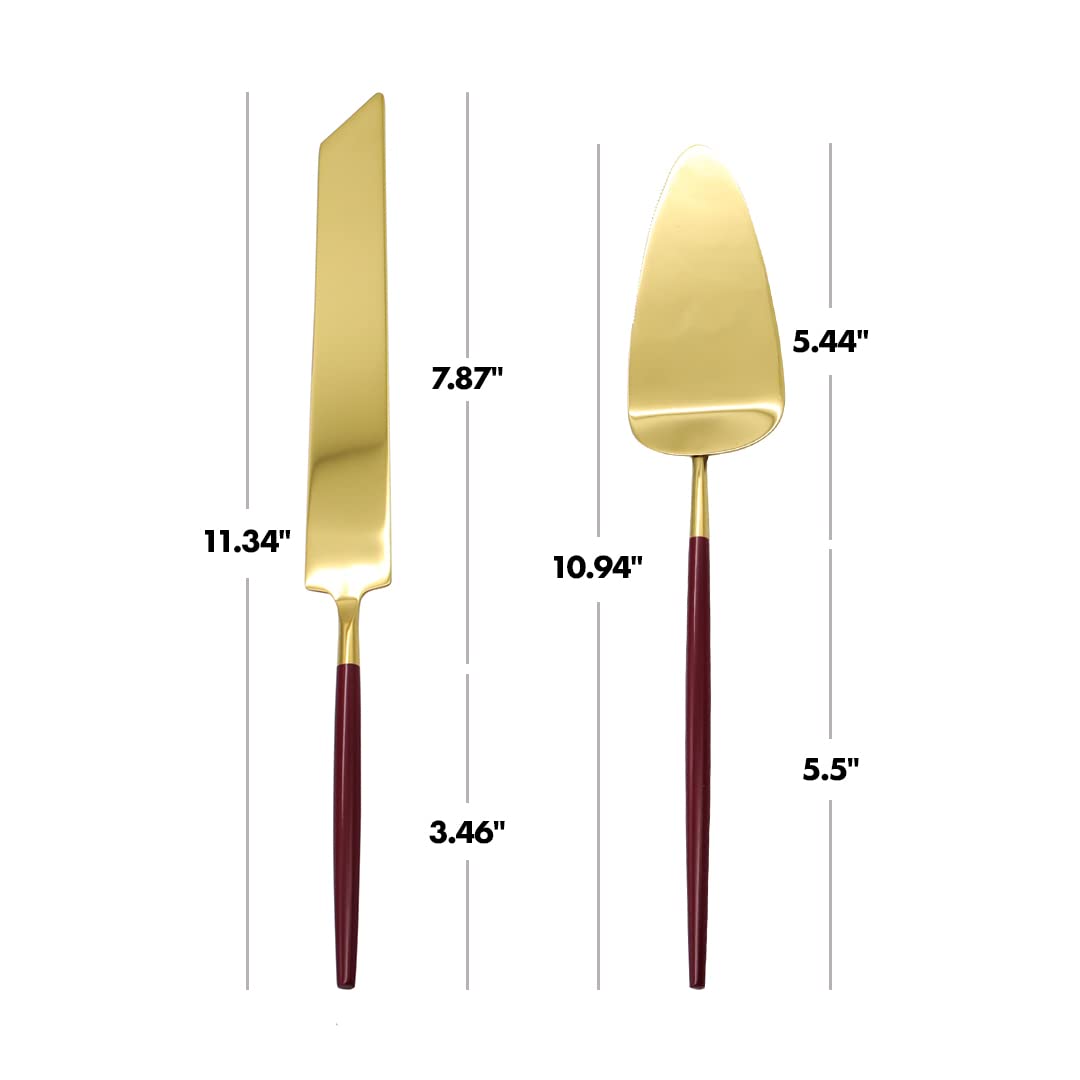 Koyal Wholesale Burgundy Wedding Cake Knife & Server Set - Modern Cake Cutting Utensils for Weddings, Quinceañeras & Special Events - Elegant Cake Decor for Wedding Tables & Celebration Dessert Service
