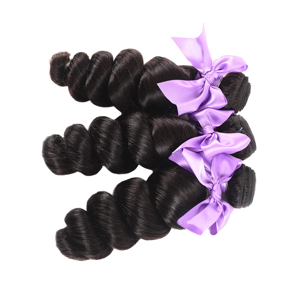 100% Virgin Brazilian Human Hair Weave Bundles - 3 Bundles Loose Wave Remy Hair Extensions (28