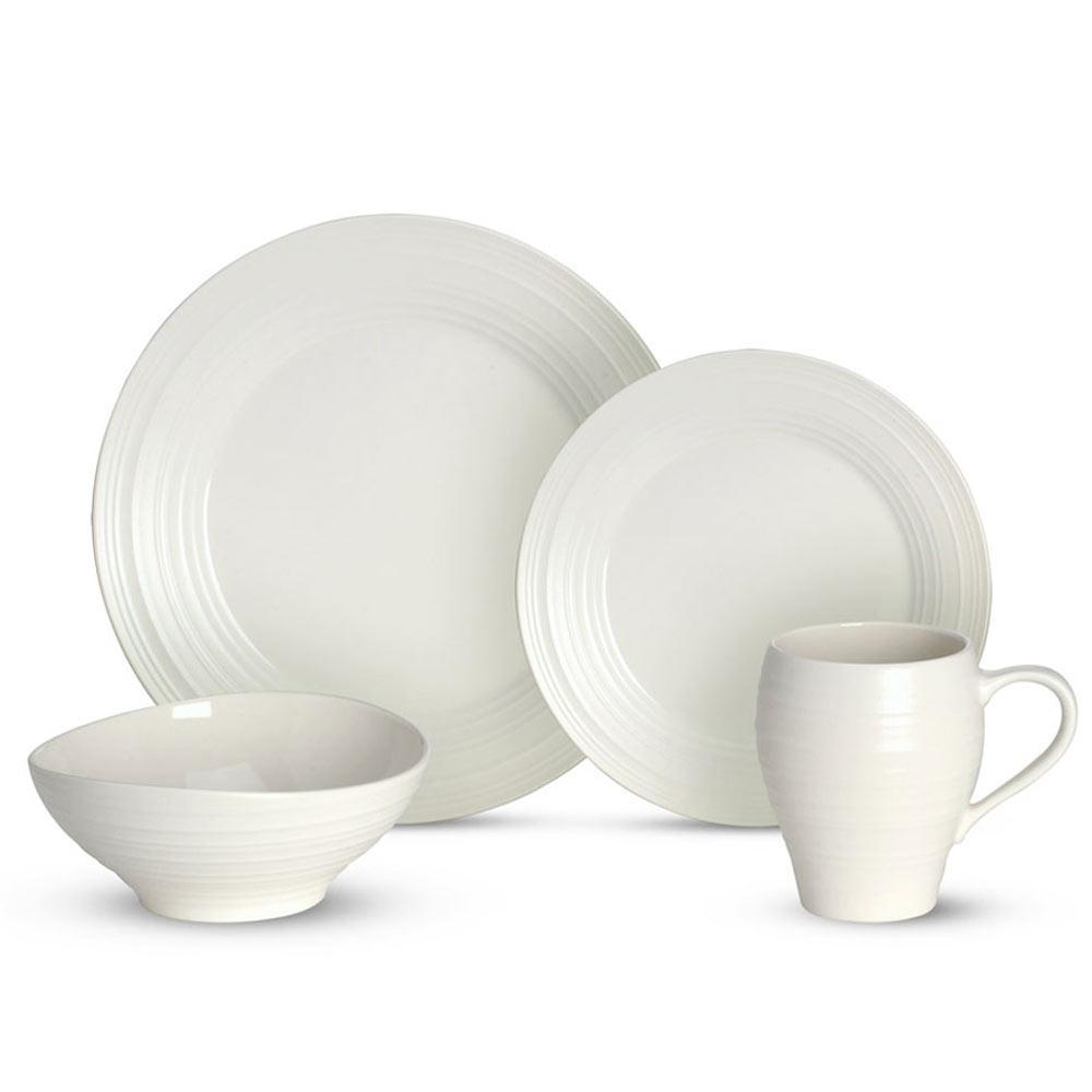 16-Piece Swirl White Dinnerware Set - Service for 4, Elegant Porcelain Plates, Bowls & Mugs - Perfect for Family Dinners, Entertaining Guests & Restaurant-Style Dining