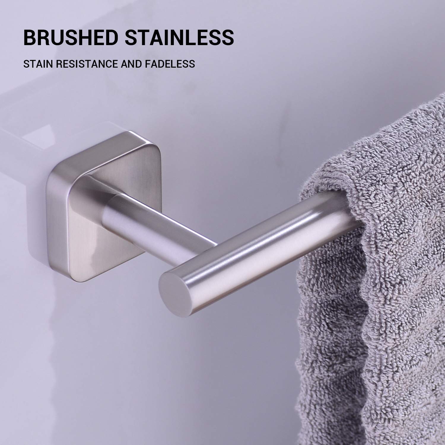 16 Inch Brushed Stainless Steel Towel Bar - 18/8 Grade Wall Mounted Bathroom & Kitchen Towel Holder - Rustproof Bathroom Accessory for Hand Towels, Washcloths & Robes