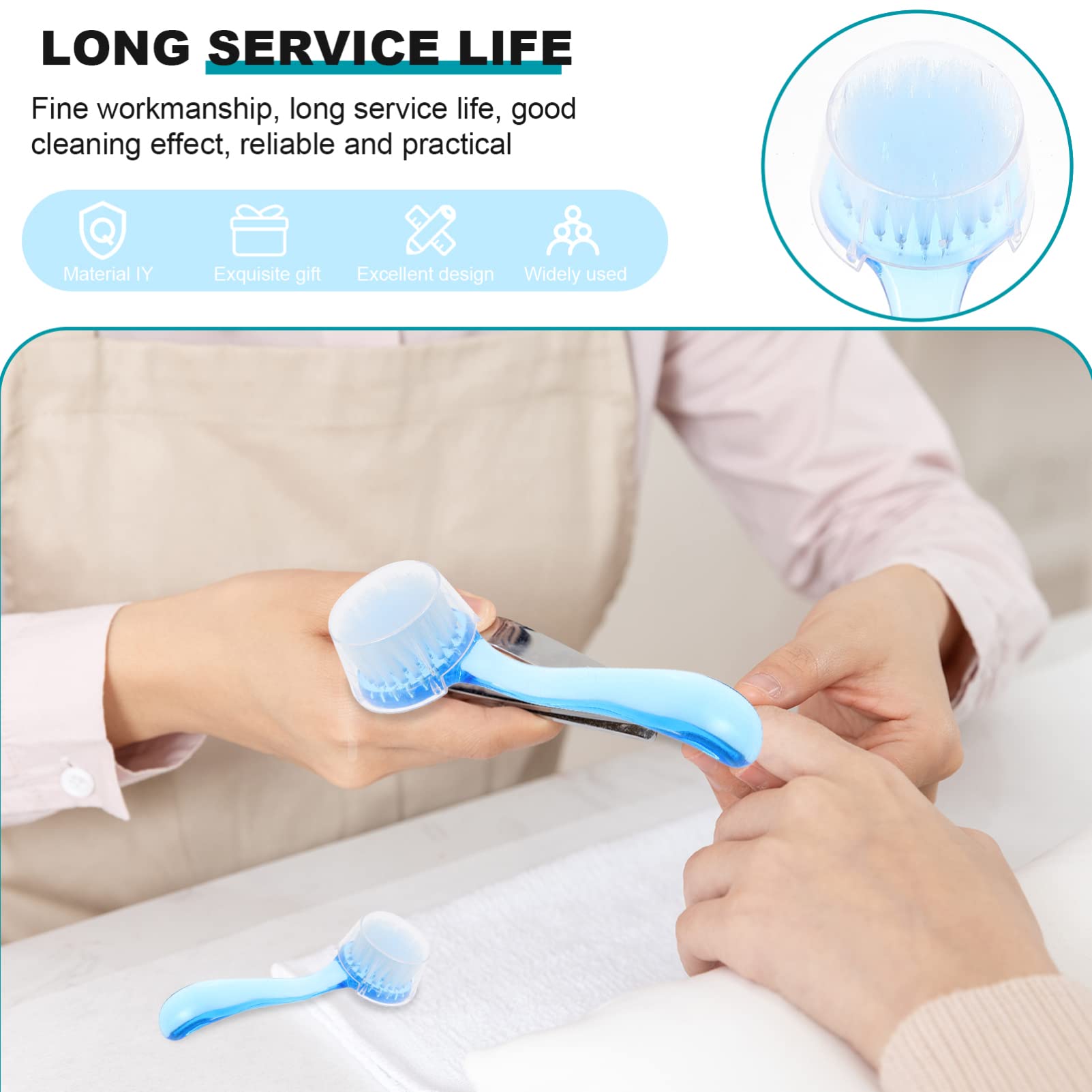 Beautyfu Round Head Nail Brush Cap Set - 6pcs Manicure Cleaning Brushes with Soft Bristles for Fingernail Care - Essential Nail Tools for Home Salon, Travel & Professional Use
