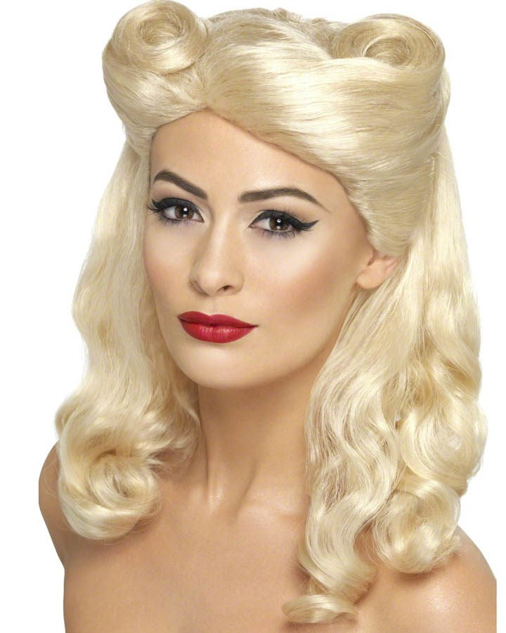 40s Vintage Pin Up Blonde Curly Wig - Retro Hollywood Glamour Hairstyle for Cosplay, Halloween, and Vintage Parties