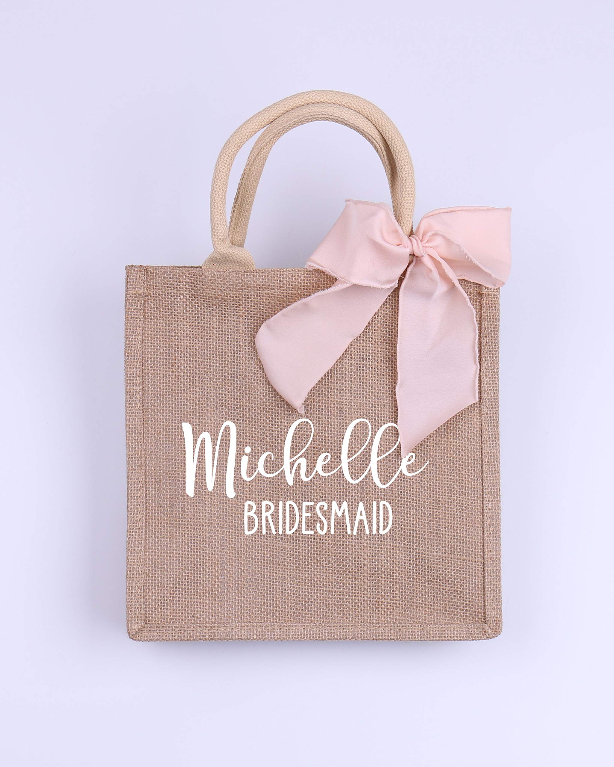 Custom Burlap Tote Bag with Satin Ribbon - Personalized Bridesmaid Gift, Bachelorette Party Favor, Beach Book Bag & Eco-Friendly Shopping Tote for Weddings, Showers & Outdoor Events
