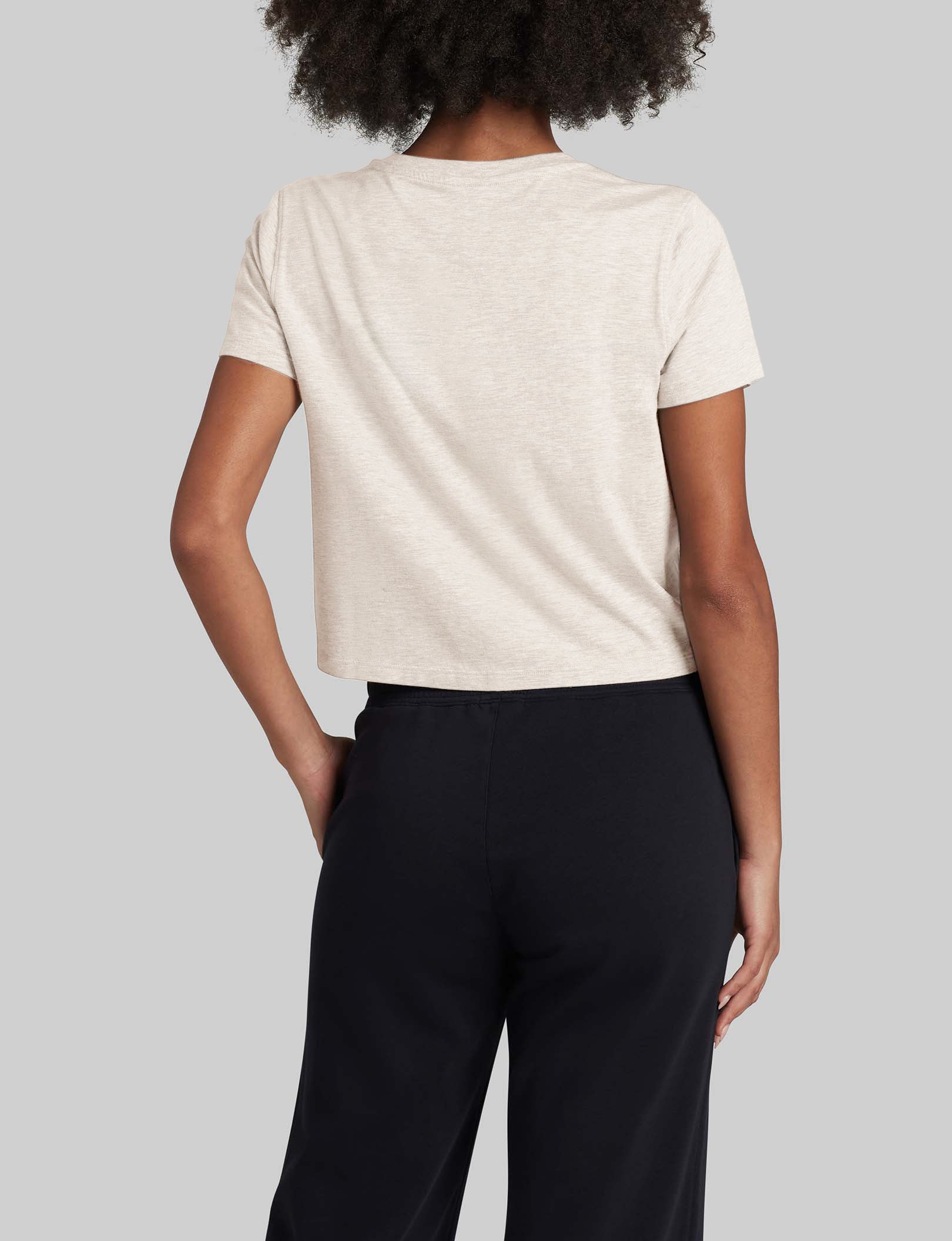 Women's Second Skin Not Too Cropped Crew Neck Tee - Soft Stretch Comfort Fit Basic T-Shirt for Casual Wear & Layering | Perfect for Everyday Outfits, Lounge Wear & Summer Fashion