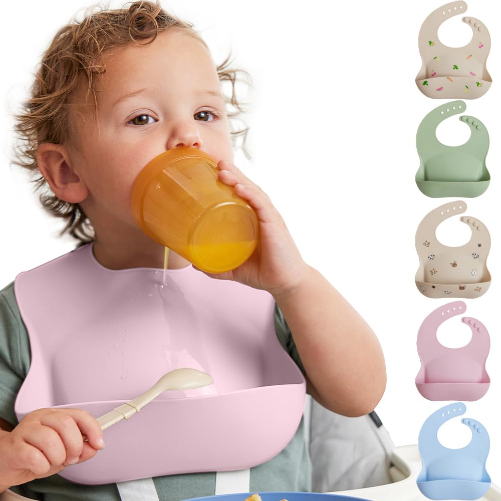 MIGHTY MONKEY BPA-Free Waterproof Silicone Baby Bib - Adjustable Food Catcher for Toddlers & Infants | Dishwasher Safe Feeding Bib for Boys & Girls | Perfect for Mealtime, Teething & Drooling Babies (Pink) - Ideal for Home, Travel & Daycare Use
