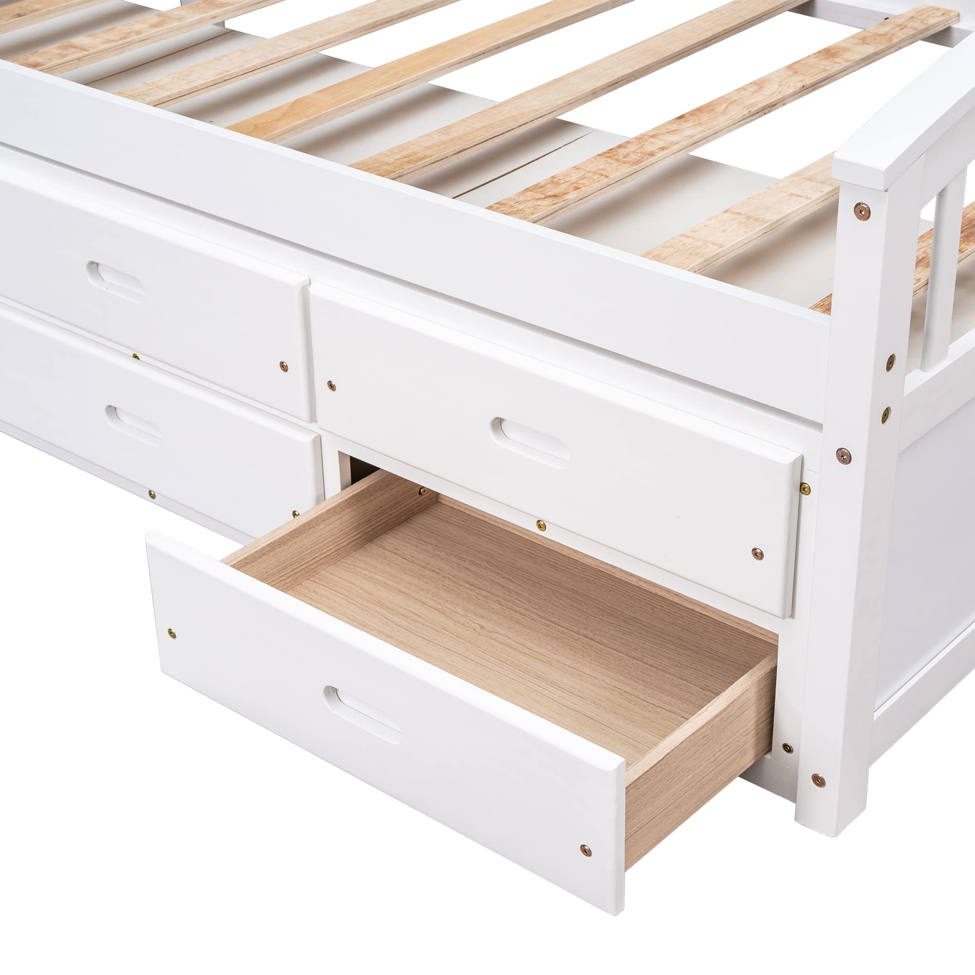 SOFTSEA Twin Size Wooden Bed Frame with 6 Storage Drawers - Platform Bed with Headboard & Footboard for Kids Bedroom - No Box Spring Needed - White - Perfect for Small Spaces & Guest Rooms