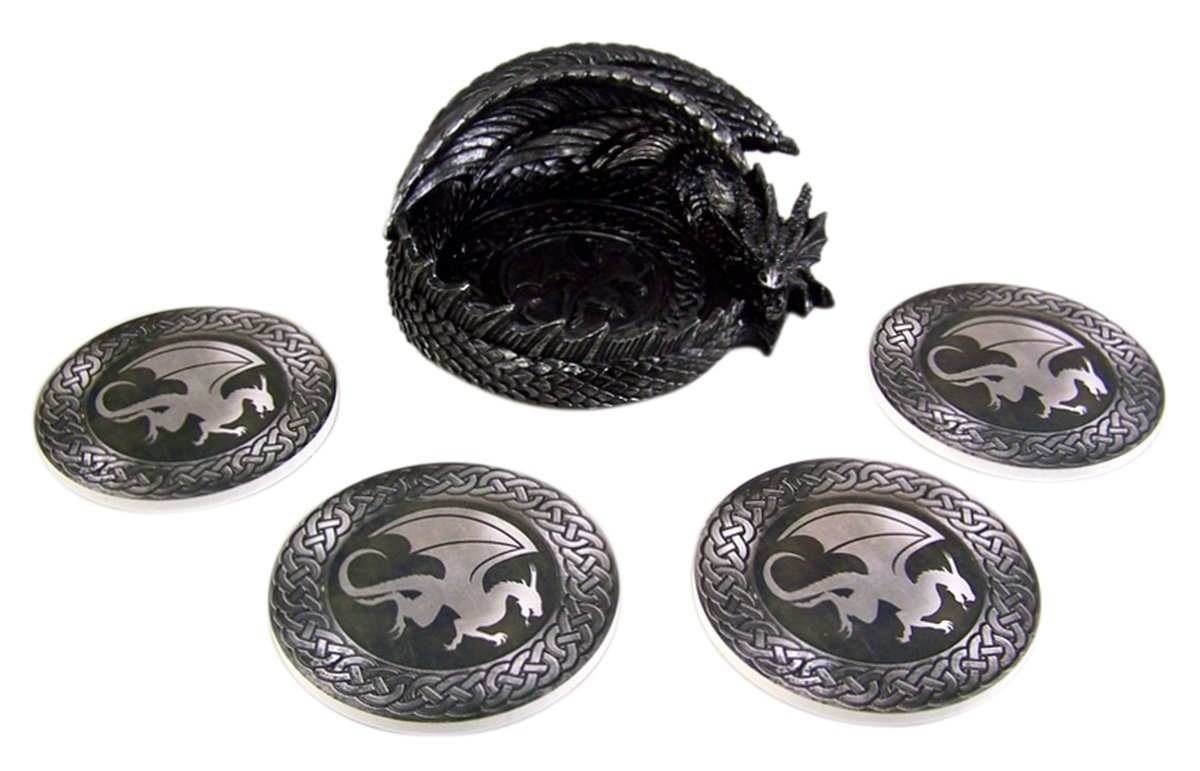 Dragon Coaster Set with 4 Holders for Home & Bar Decor