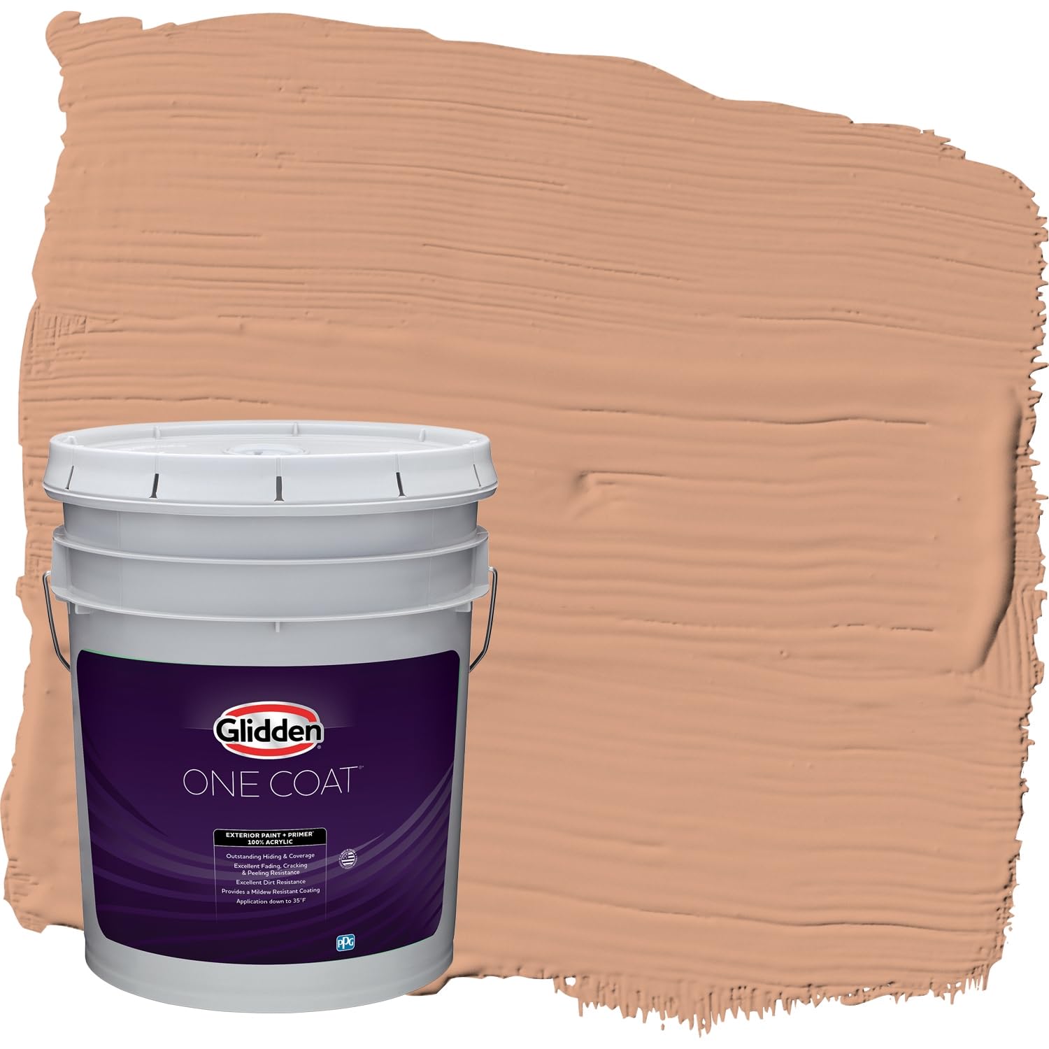Glidden Exterior Paint and Primer in One - Peach/Orange Maple, Satin Finish, 5-Gallon Bucket | One-Coat Coverage for Houses, Fences & Outdoor Projects