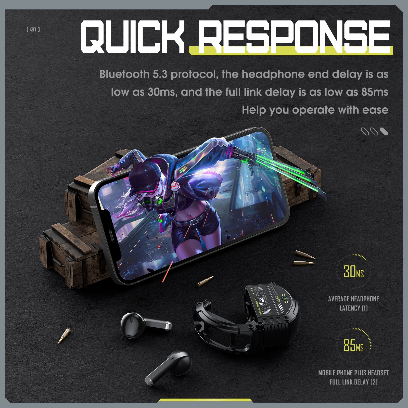 ONIKUMA T309 Wireless Bluetooth Gaming Headset with Noise Cancellation - High Sensitivity Mechanical Earphones for PC, PS5, Xbox & Mobile Gaming