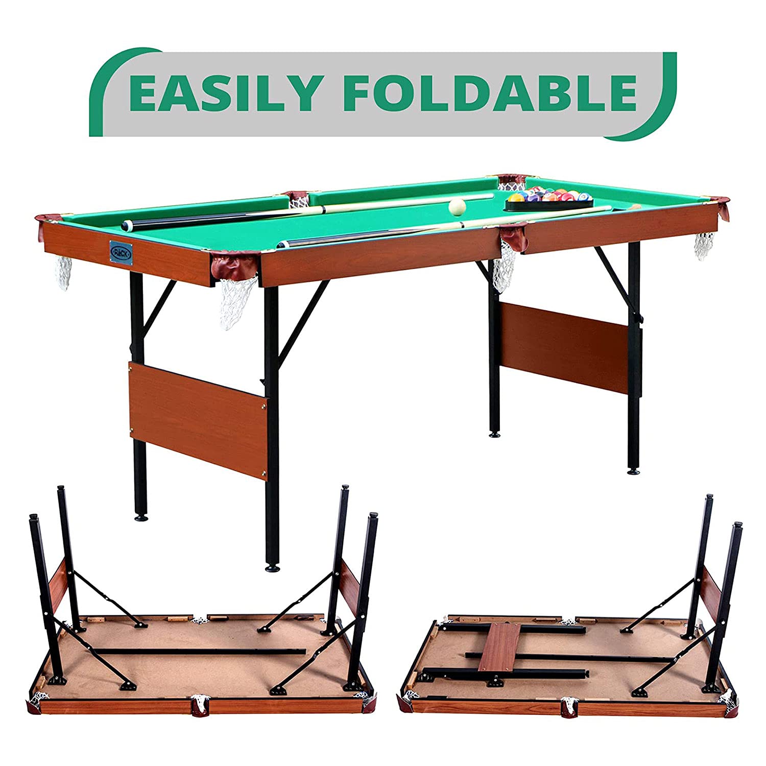 RACK Crucis 5.5-Foot Folding Billiard Pool Table - Portable Game Table for Home, Office, or Bar - Perfect for Indoor Entertainment & Parties
