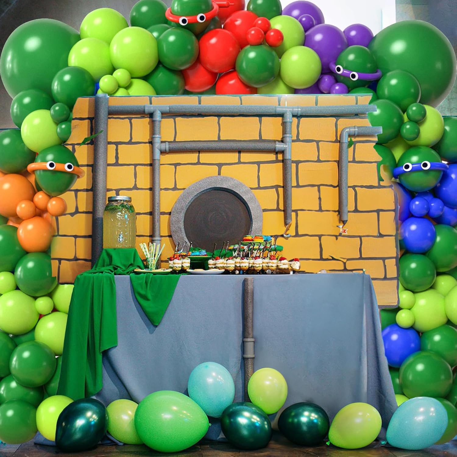 153Pcs Green Turtle Birthday Party Decorations Kit - Balloon Arch, Backdrop, Tablecloth, Googly Eye Balloons for Kids & Teens - Perfect for Girls & Boys Video Game Cartoon Themed Parties - Great for Indoor & Outdoor Birthday Celebrations, Baby Showers & Family Events