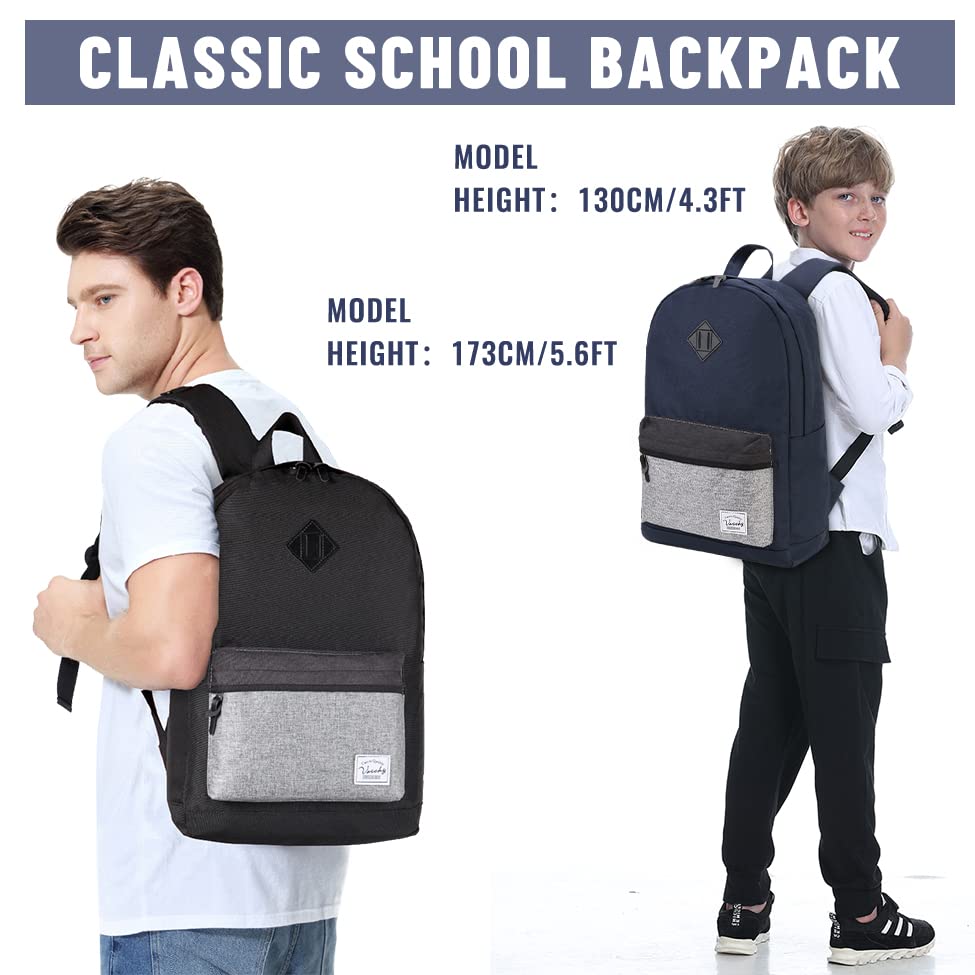 VASCHY Water-Resistant Backpack for Men & Women - Durable School Backpack, Bookbag, Daypack for Work, College & Travel - Navy Blue Casual Laptop Backpack