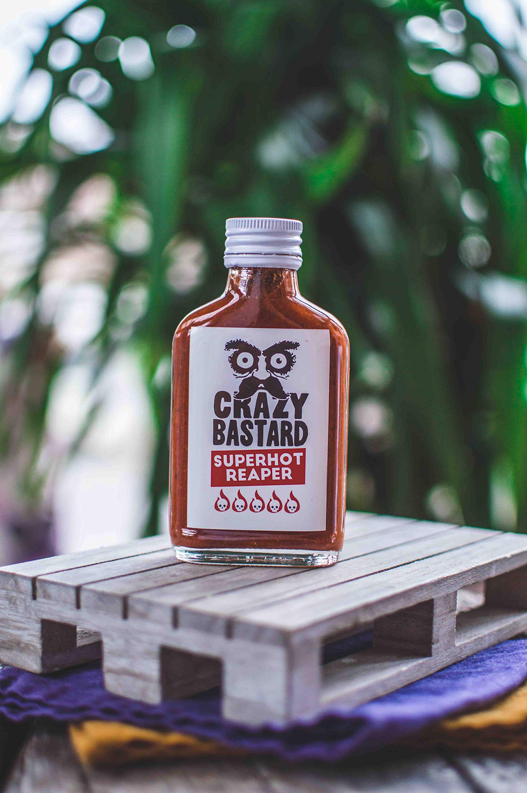 Crazy Bastard Superhot Carolina Reaper Hot Sauce - 100ml Bottle | Extreme Heat Ghost Pepper Sauce for Wings, Tacos, Burgers & Cooking