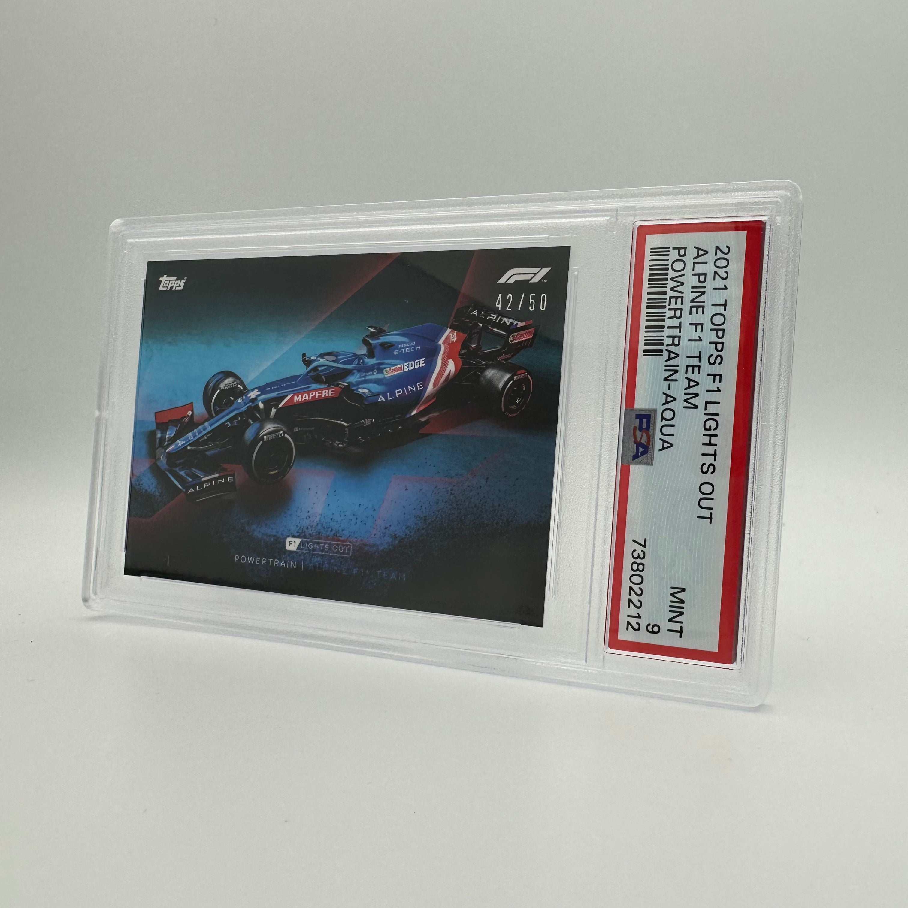 PSA 9 Graded 42/50 ALPINE F1 Team PowerTrain Aqua Trading Card - Rare Collectible for F1 Fans & Motorsport Memorabilia Enthusiasts