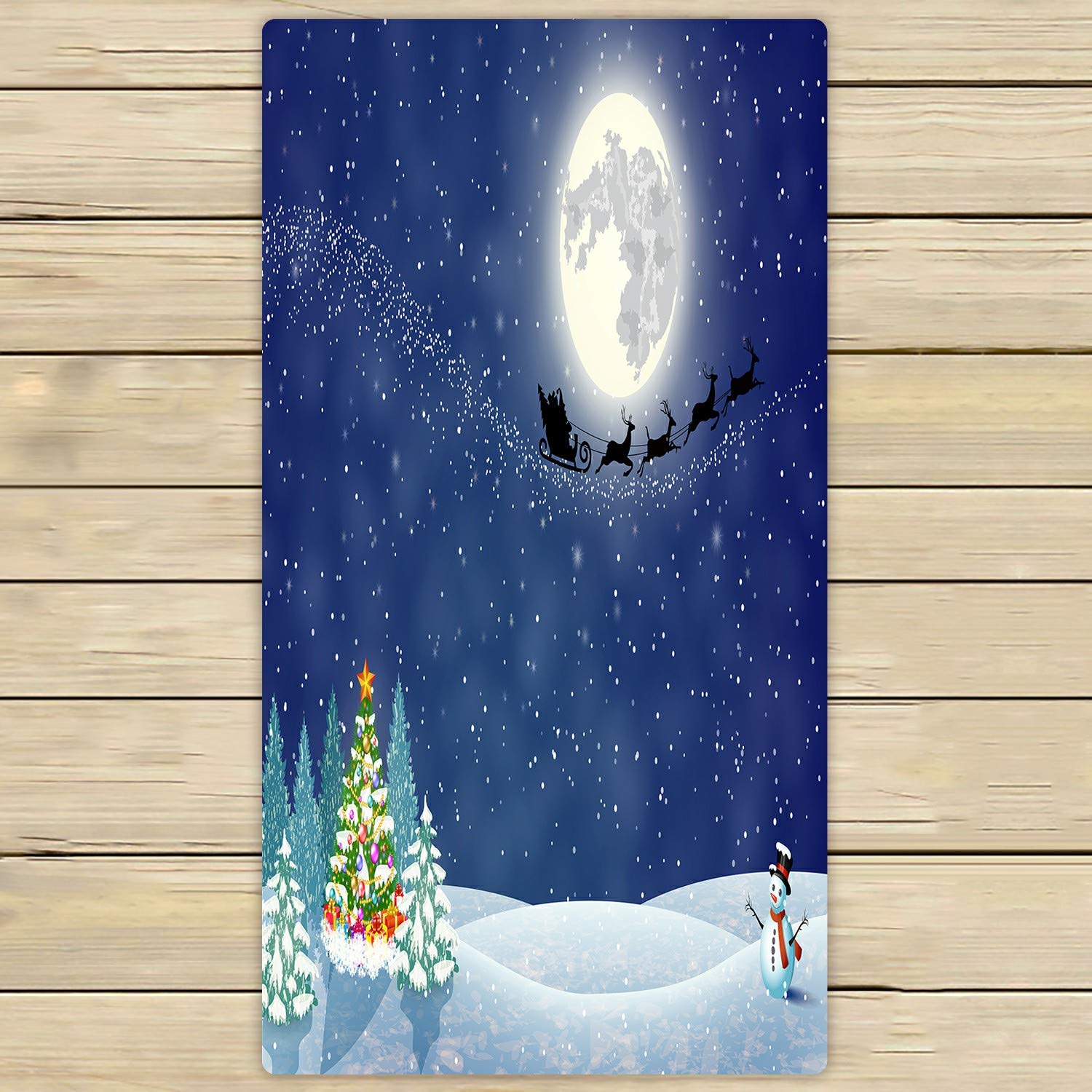 ECZJNT Christmas Beach Towel - 30x56 Inch Holiday Bath Towel with Night Landscape, Tree & Snowman Design for Home, Outdoor, Travel - Perfect for Pool, Beach, Spa, and Festive Decor
