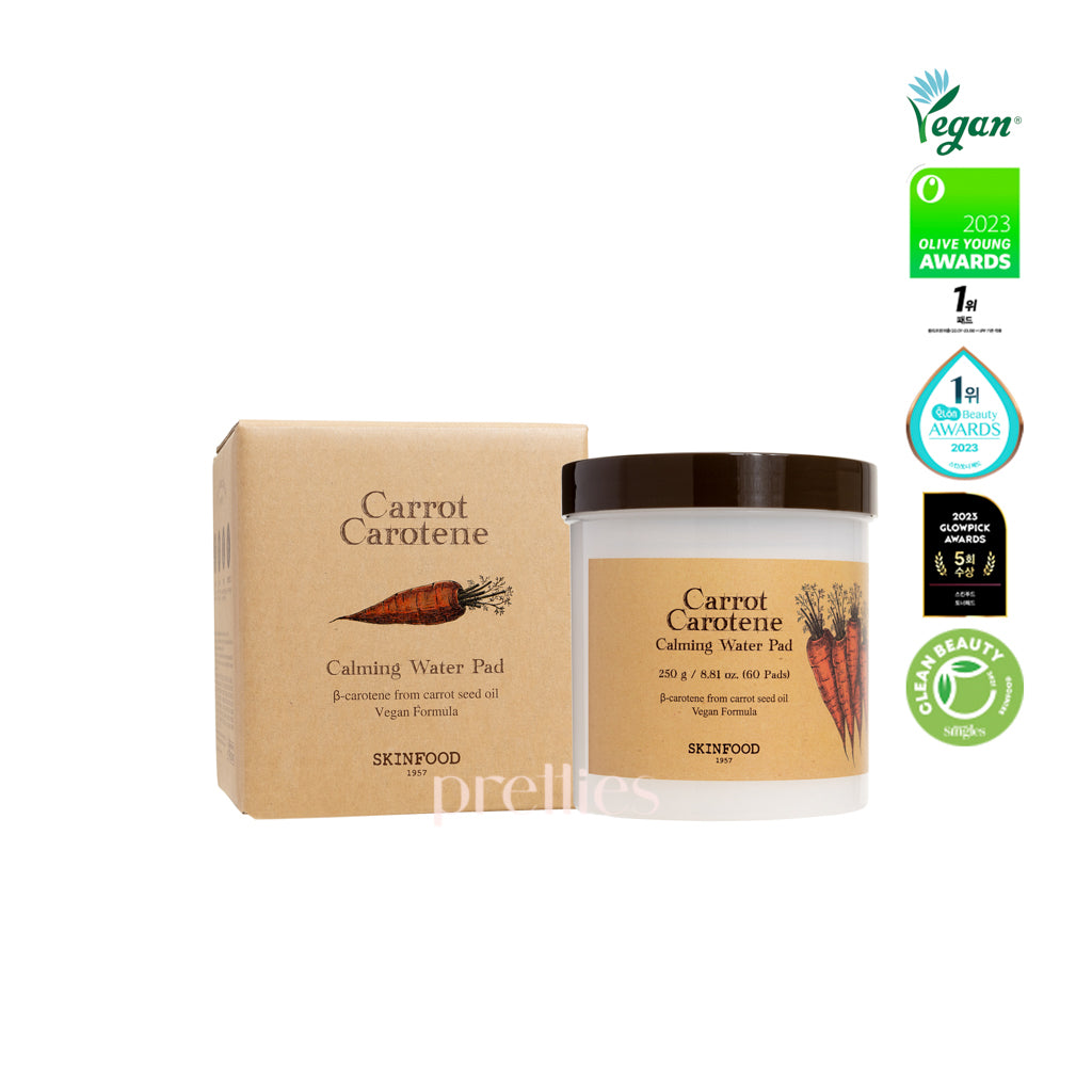 Skinsfood Carrot Carotene Calming Water Pad - 60 Count Hydrating Facial Sheet Mask for Sensitive Skin | Korean Skincare for Dryness Relief & Soothing Irritation | Perfect for Daily Use, Travel & Spa Days