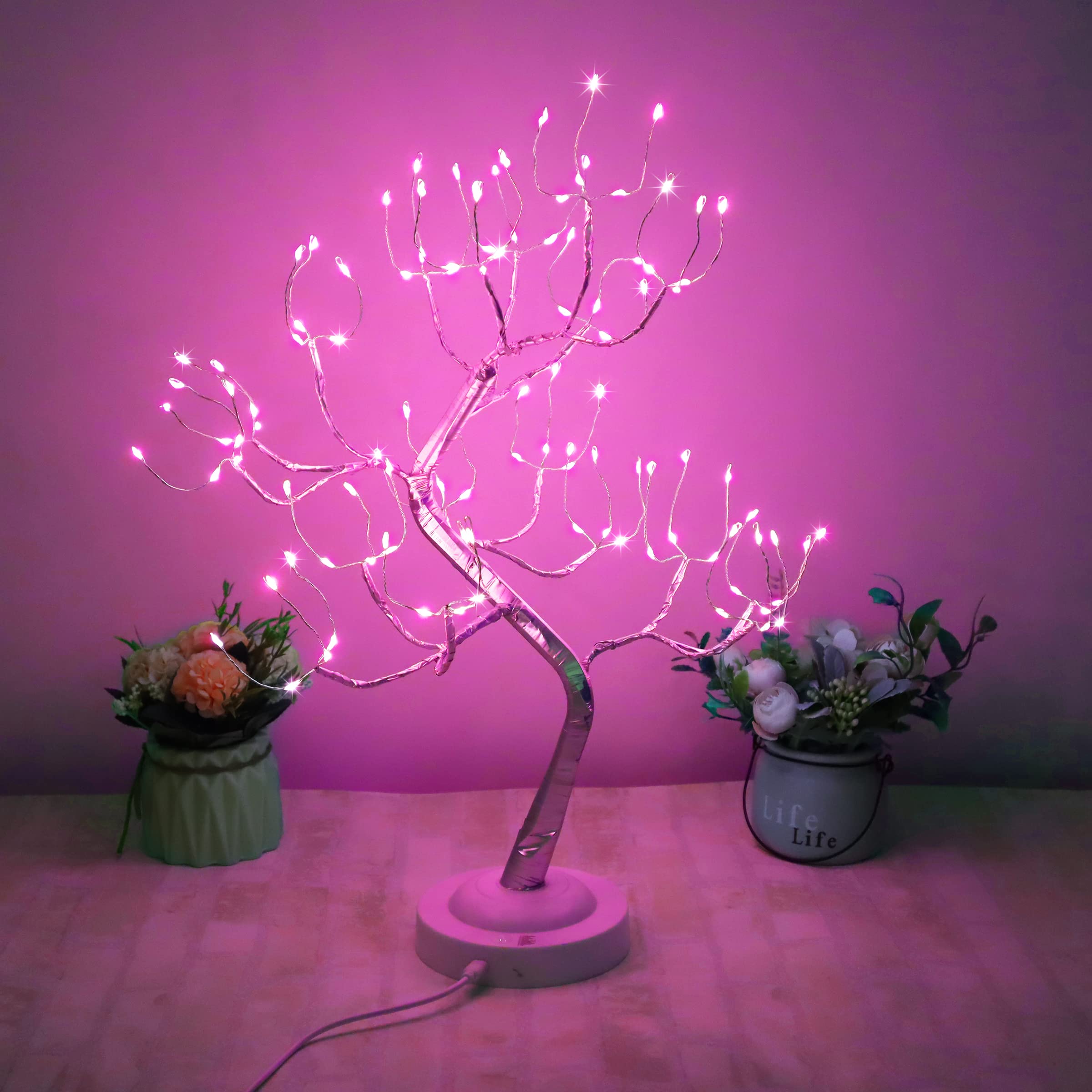 108 LED Pink Fairy Tree Lamp - USB/Battery Powered with Timer, 20 Inch Romantic Table Decor for Mother's Day, Bedroom, Wedding & Party Decoration