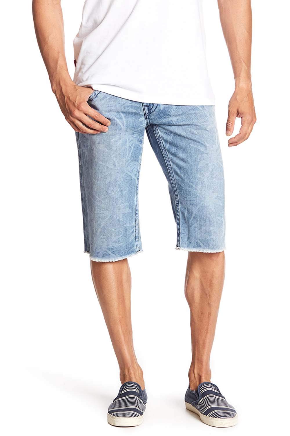 True Religion Men's Straight Flap Cut-Off Denim Shorts - Indigo Groove Wash - Size 33 - Casual Summer Streetwear for Beach & Outdoor Activities