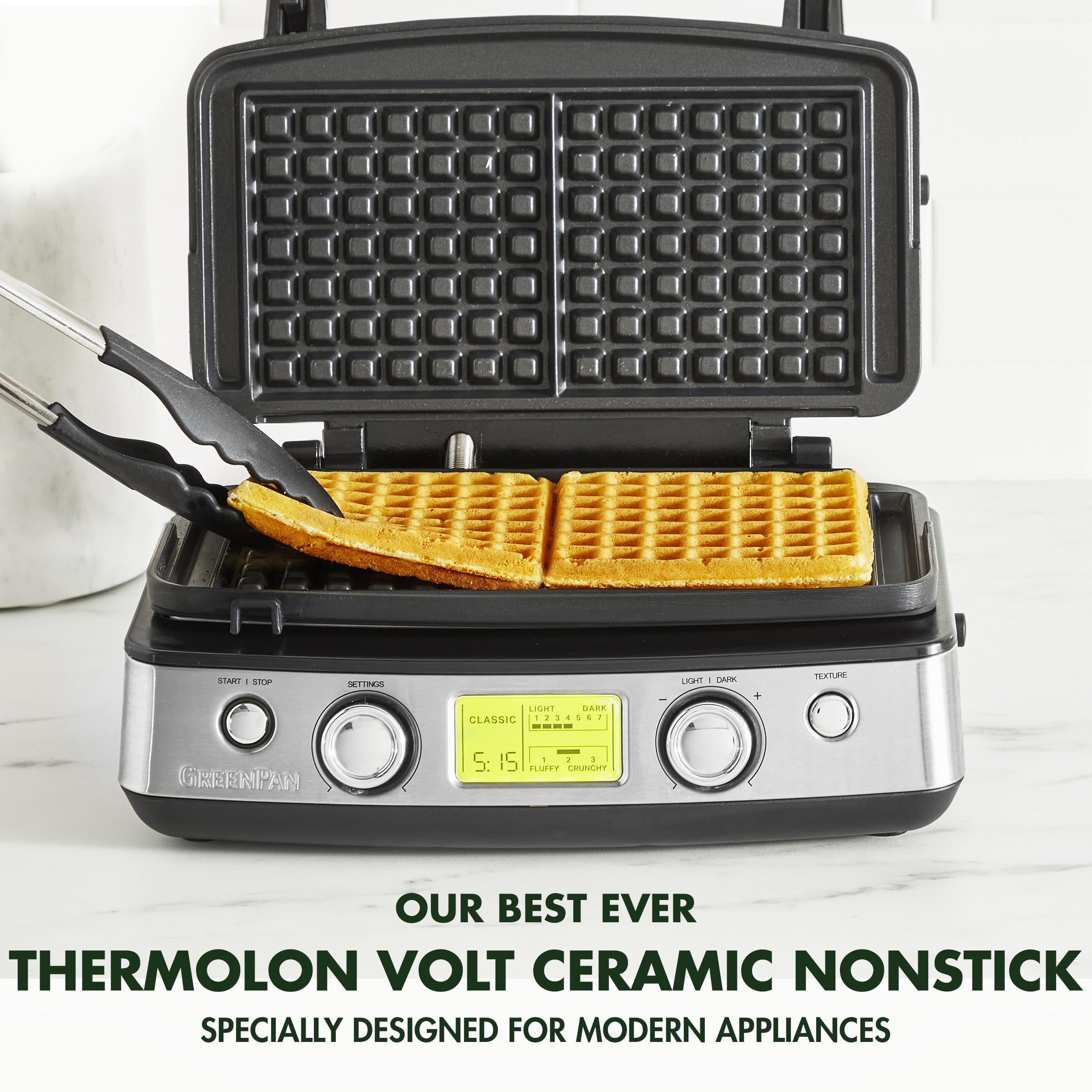 **GreenPan Elite 2-Square Belgian & Classic Waffle Maker – Healthy Ceramic Nonstick, Dishwasher Safe, Adjustable Browning Control – Perfect for Breakfast, Brunch & Family Gatherings – Black**