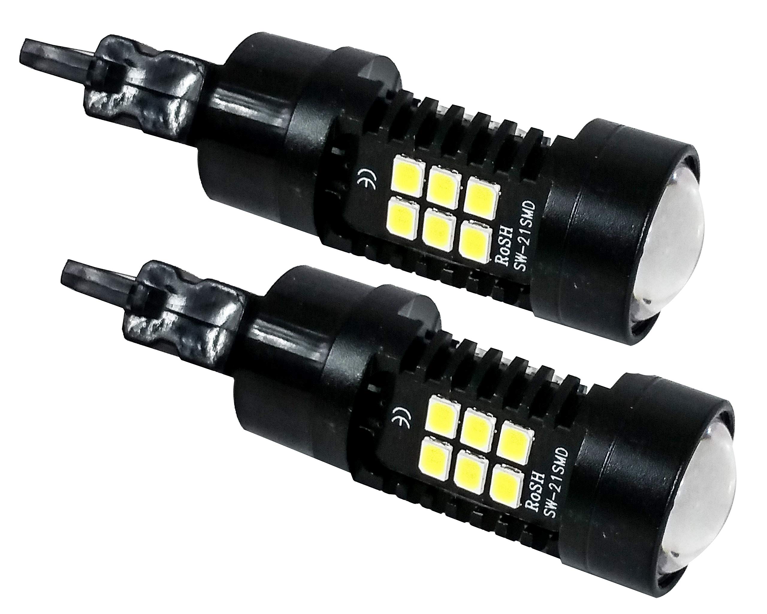 2-Pack White LED 3157 3156 3057 3056 Bulbs - 3-Sided Dual Intensity 21SMD Projector Lens for Running Tail, Brake, Turn Signal & Reverse Lights (12V-24V) - Perfect for Cars, Trucks, SUVs & Motorcycles