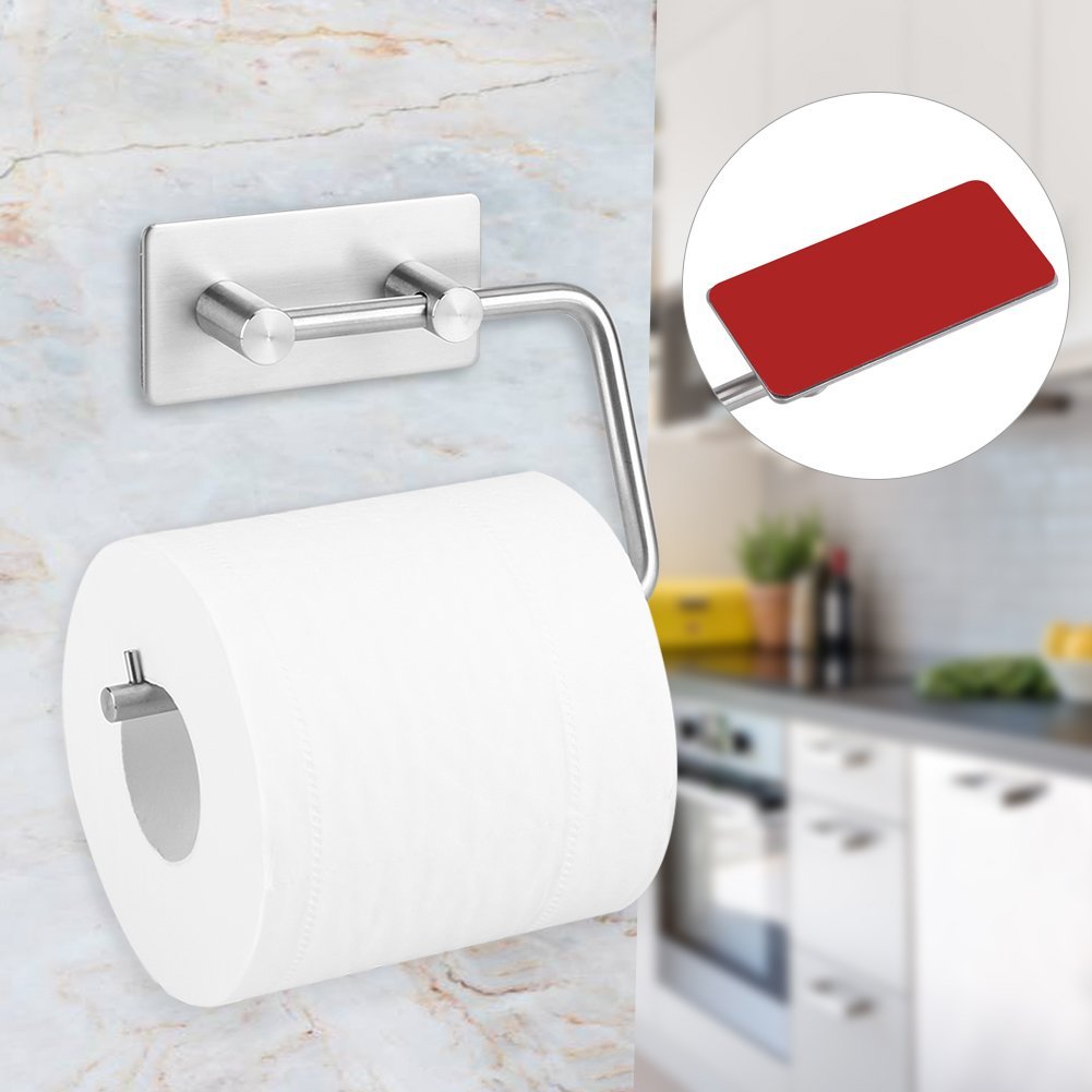 Stainless Steel Self-Adhesive Toilet Paper Holder - Wall Mounted Tissue Roll Hanger & Towel Dispenser for Bathroom, Kitchen, RV, Office (Easy Installation, No Drilling) - Perfect for Small Spaces & Home Organization