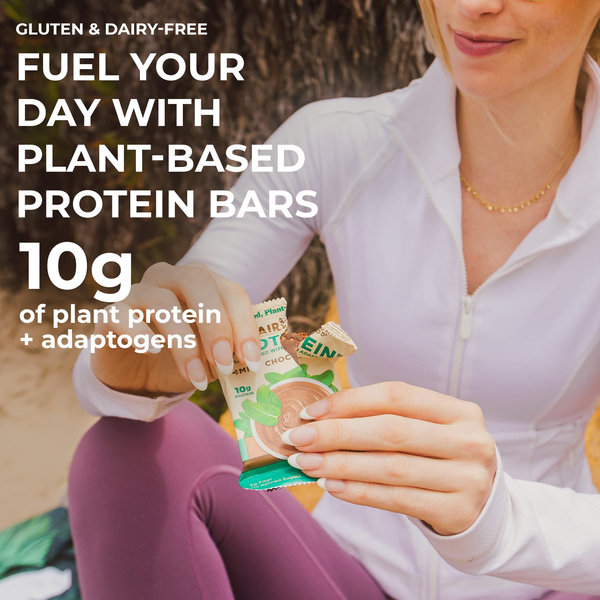 Laird Superfood Functional Protein Bars - 10g Plant-Based Protein, 6g Fiber, Non-GMO, with Real Ingredients & Functional Mushrooms - Mint Chocolate Flavor (10 Count Pack) - Perfect for Post-Workout Recovery, Healthy Snacking & On-the-Go Nutrition