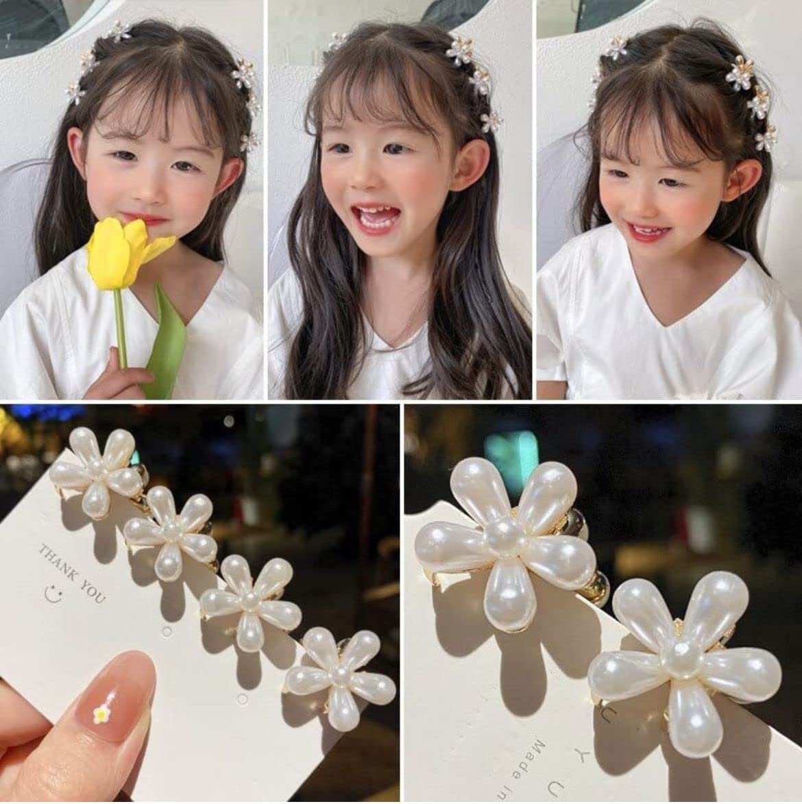 10 Pcs White Pearl Mini Claw Hair Clips with Flower Design - Elegant Metal Barrettes for Women & Girls | Perfect for Weddings, Parties & Daily Styling | Great Holi Gift for Girlfriend & Wife