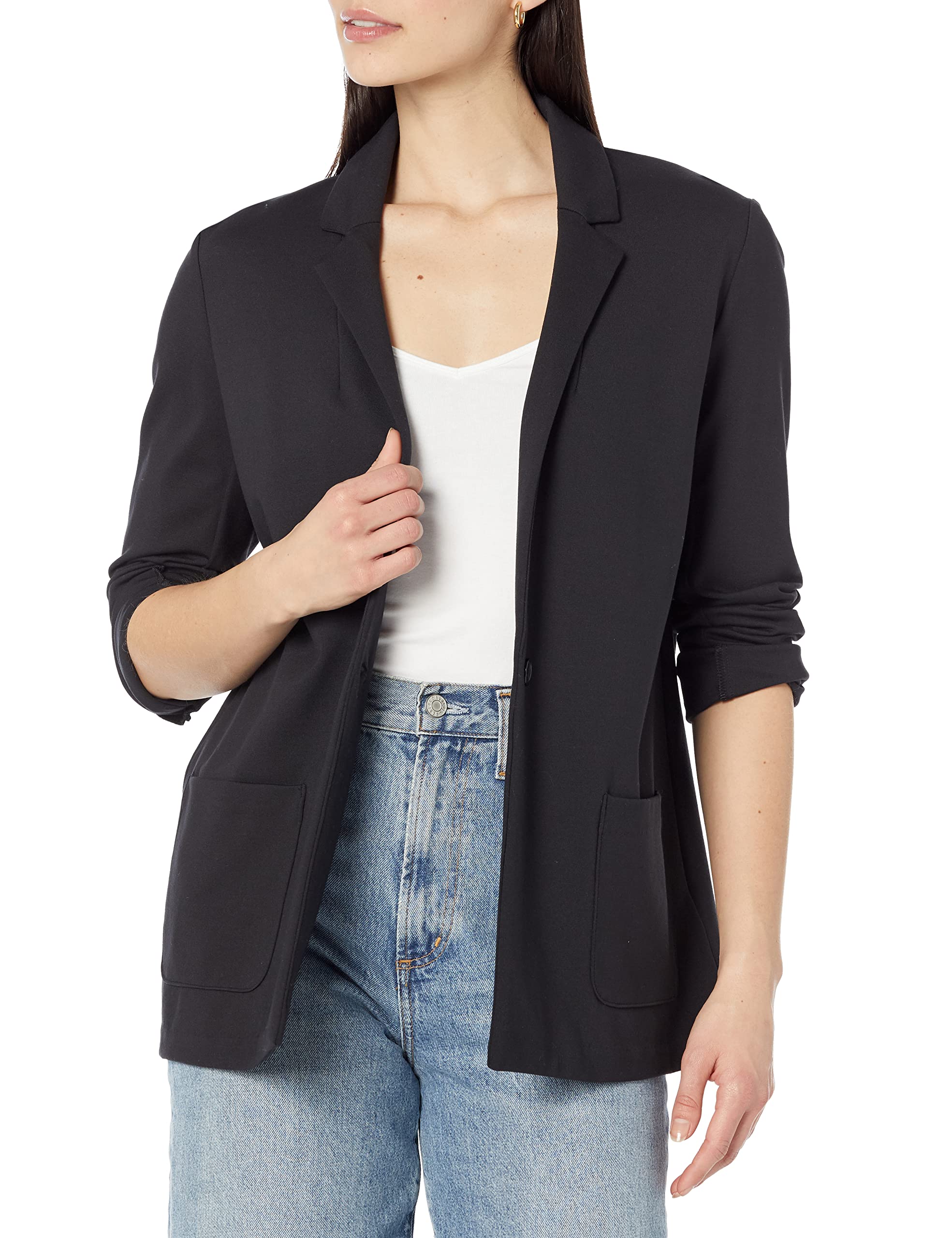 Amazon Essentials Women's Relaxed-Fit Soft Ponte Blazer - Comfortable Stretch Jacket for Office, Business Casual & Everyday Wear