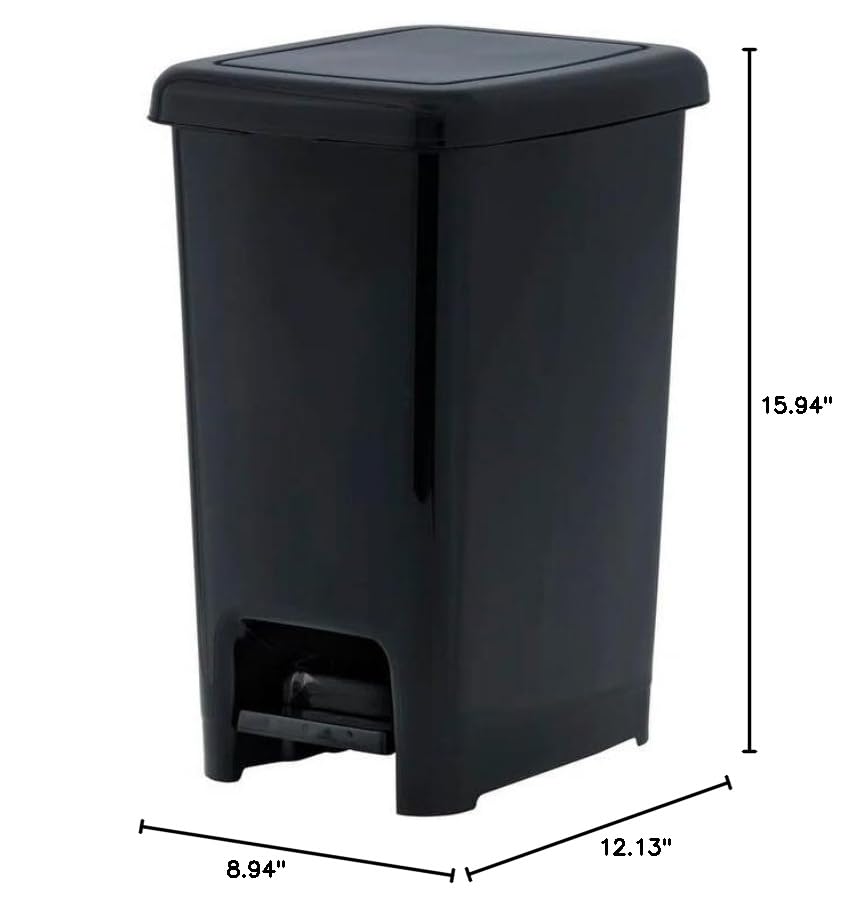 Superior Slim Step-On Trash Can with Lid - 4 Gallon Plastic Foot Pedal Garbage Bin for Bathroom, Kitchen, Office & Bedroom - Space-Saving Design for Small Spaces, Dorms & Apartments - Black