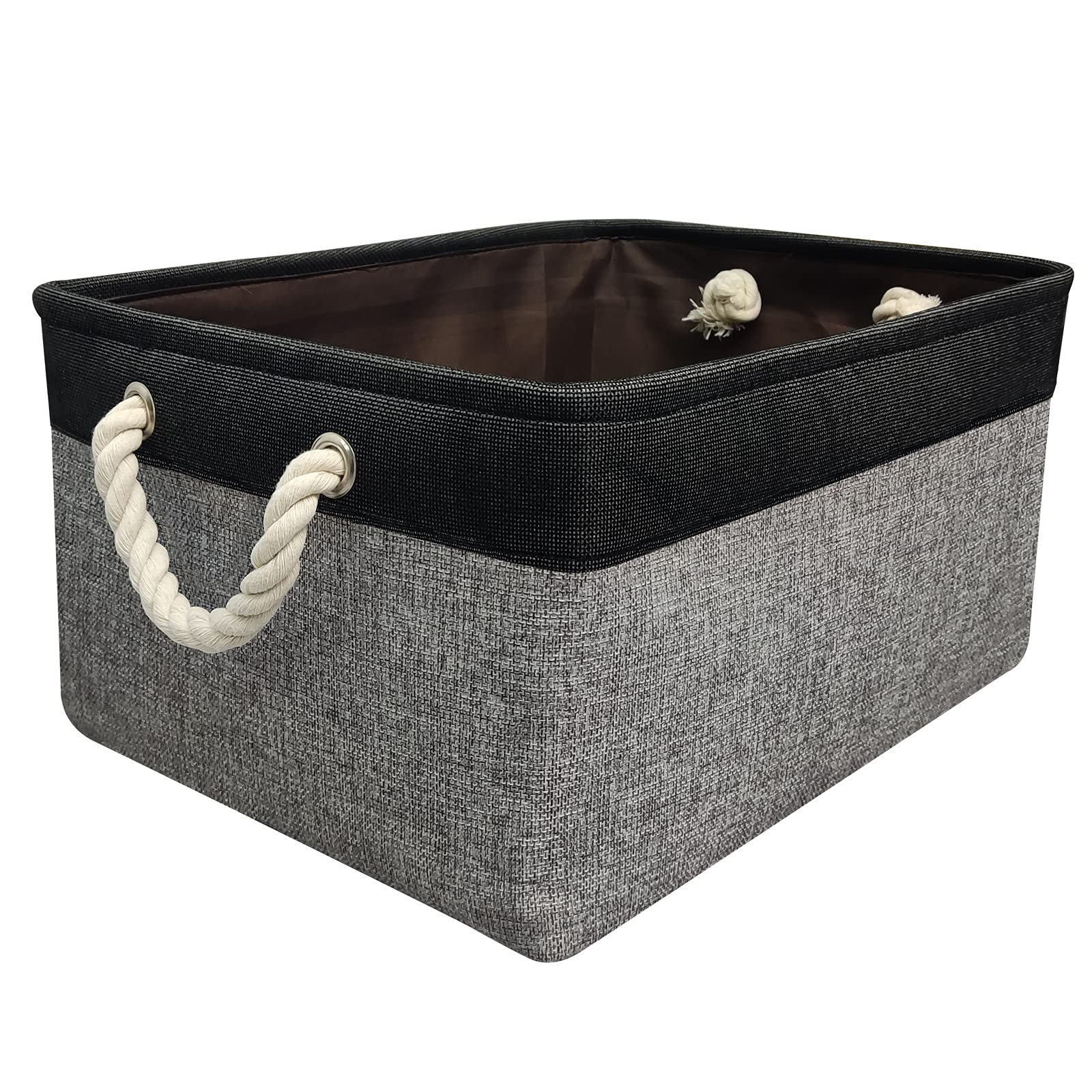 Protecu Fabric Storage Bins with Handles - Medium Organizer Basket for Toys, Gifts, Closet & Shelves (14.2x10.2x6.3 Inch, Black & Grey) | Perfect for Nursery, Playroom & Home Organization