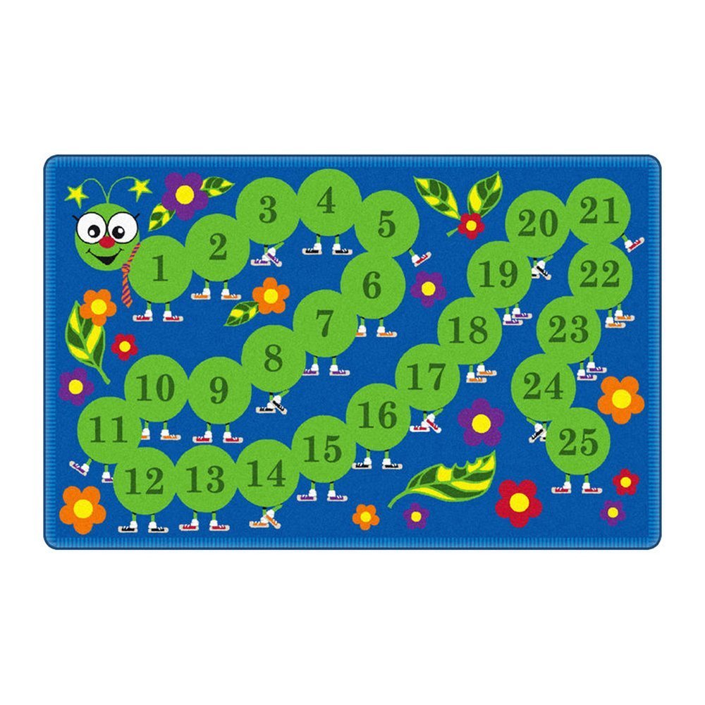 Flagship Carpets Counting Caterpillar Educational Rug for Kids - 6' x 9' Blue & Multicolor Circle Play Mat - Learn Numbers & Colors | Perfect for Classroom, Playroom & Homeschooling Activities