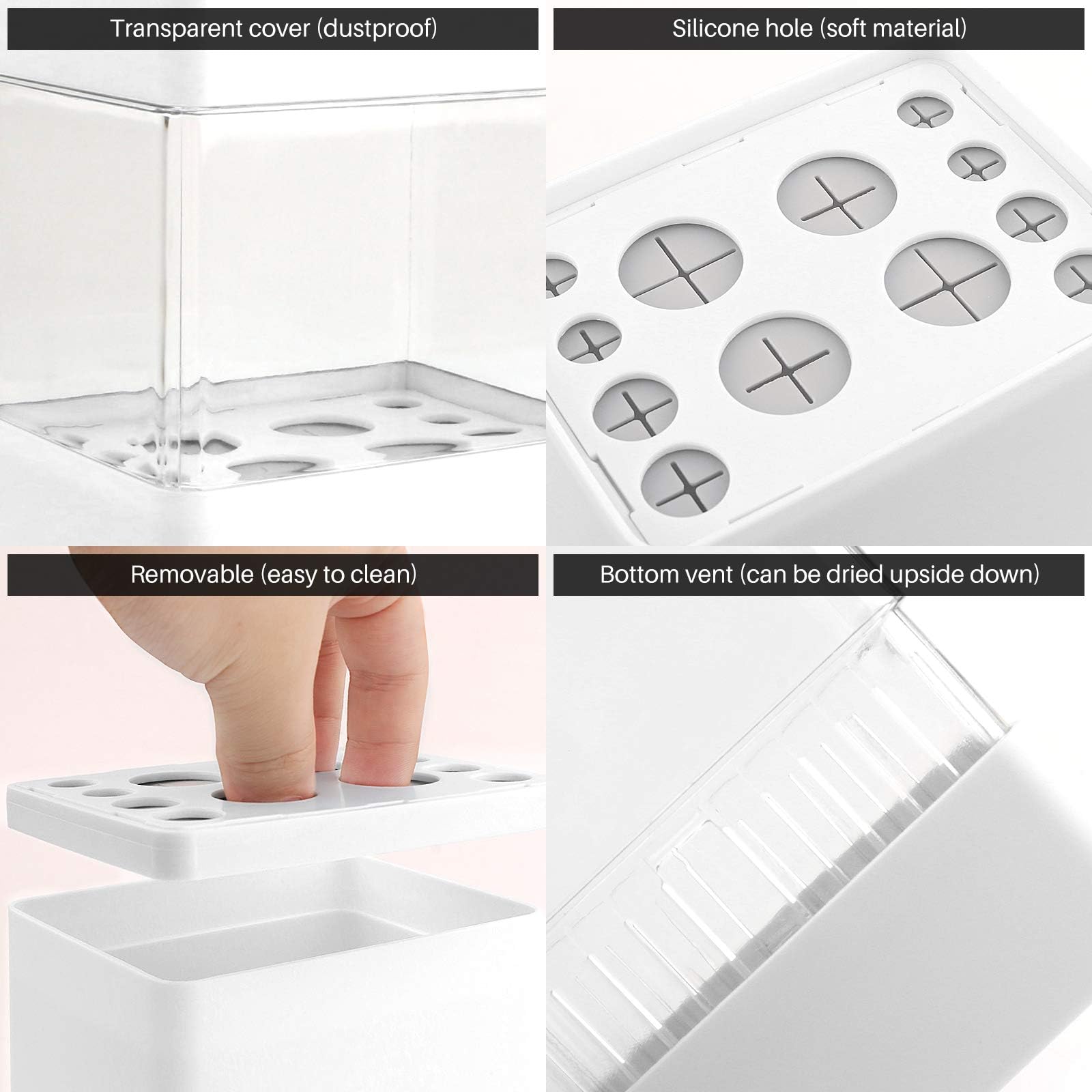 Acrylic Makeup Brush Holder with Lid - 12 Hole Waterproof Dustproof Cosmetic Brush Organizer & Drying Rack for Makeup Brushes | Perfect for Salon, Home Vanity and Travel Makeup Kit Organization