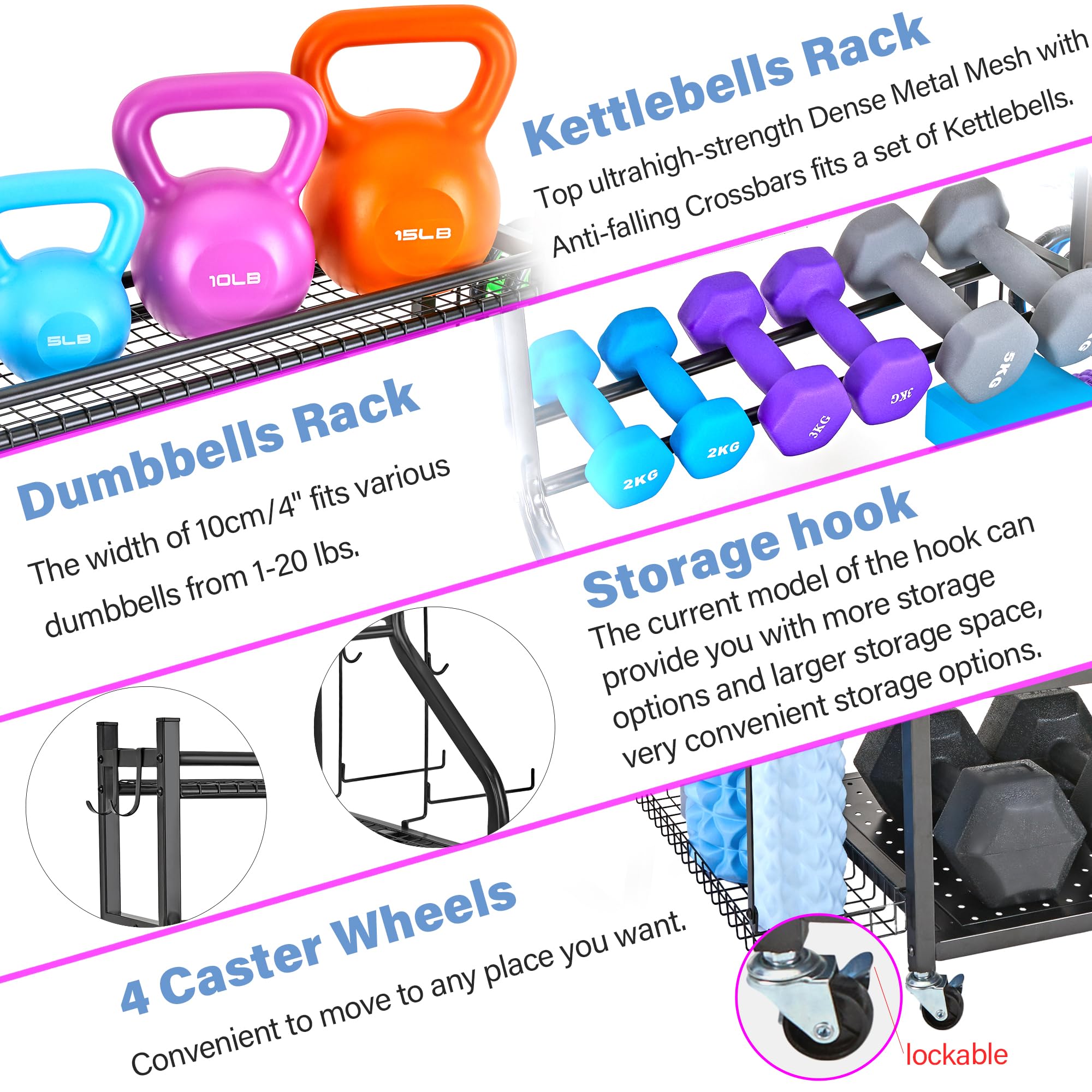 Dumbbell Rack & Yoga Mat Storage Organizer - Heavy Duty Home Gym Equipment Stand for Dumbbells, Kettlebells & Yoga Mats | All-in-One Workout Gear Storage with Wheels | Perfect for Home Gym, Garage & Fitness Studio Organization