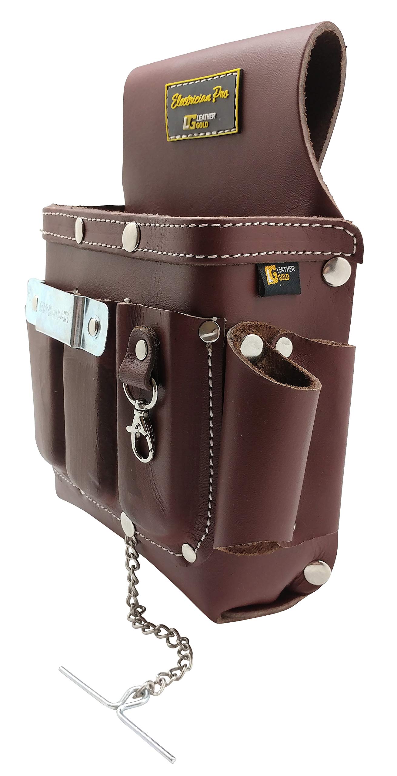 Professional Leather Electrician Tool Pouch - Heavy Duty Brown Tool Belt 3400 for Electricians, Contractors & DIY | Ideal for Construction, Wiring & Home Repair Work