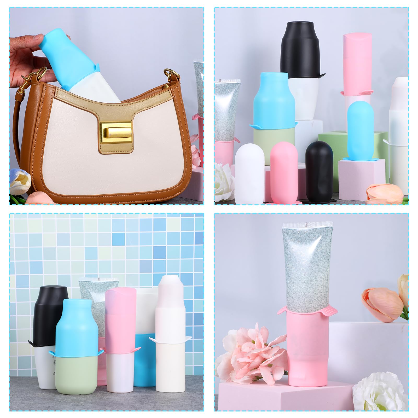 12PCS Silicone Bottle Covers for Travel - Elastic Leak Proof Sleeves for Shampoo, Conditioner & Toiletries | Reusable Travel Essentials for Toiletry Bottles | Perfect for Airplane, Camping & Gym Use