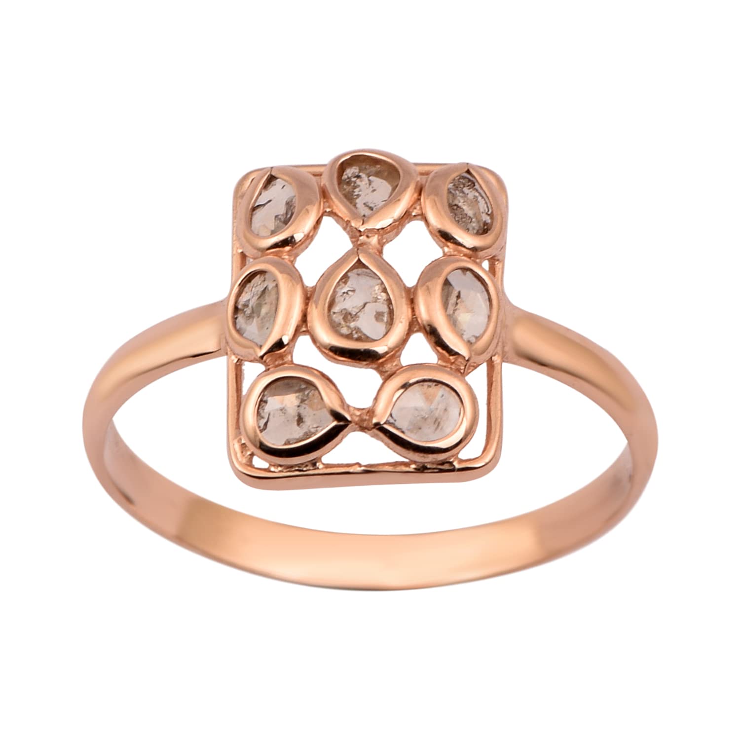 0.50 CTW Natural Rose Cut Champagne Diamond Geometric Rectangle Post Earrings - 925 Sterling Silver Rose Gold Plated - Perfect for Weddings, Date Nights & Special Occasions
