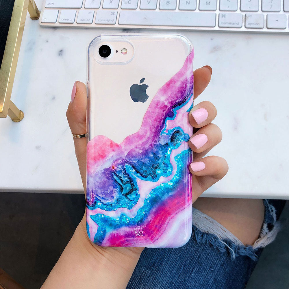 Geode Glitter Clear iPhone Case - Shatterproof Protective Cover with Crystal Design for iPhone 14/13/12/11 Pro Max - Perfect for Everyday Use & Special Occasions