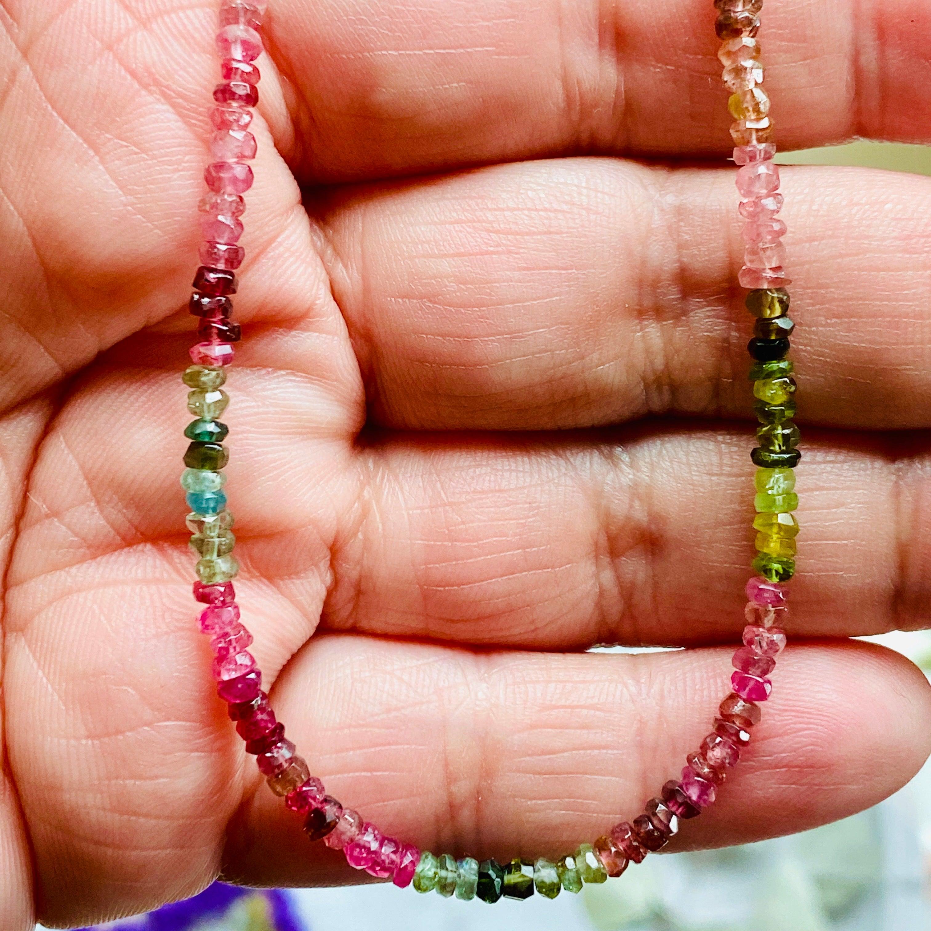 Micro Bead Necklace with Tourmaline Stones - Mixed Colors for Yoga, Meditation & Boho Fashion