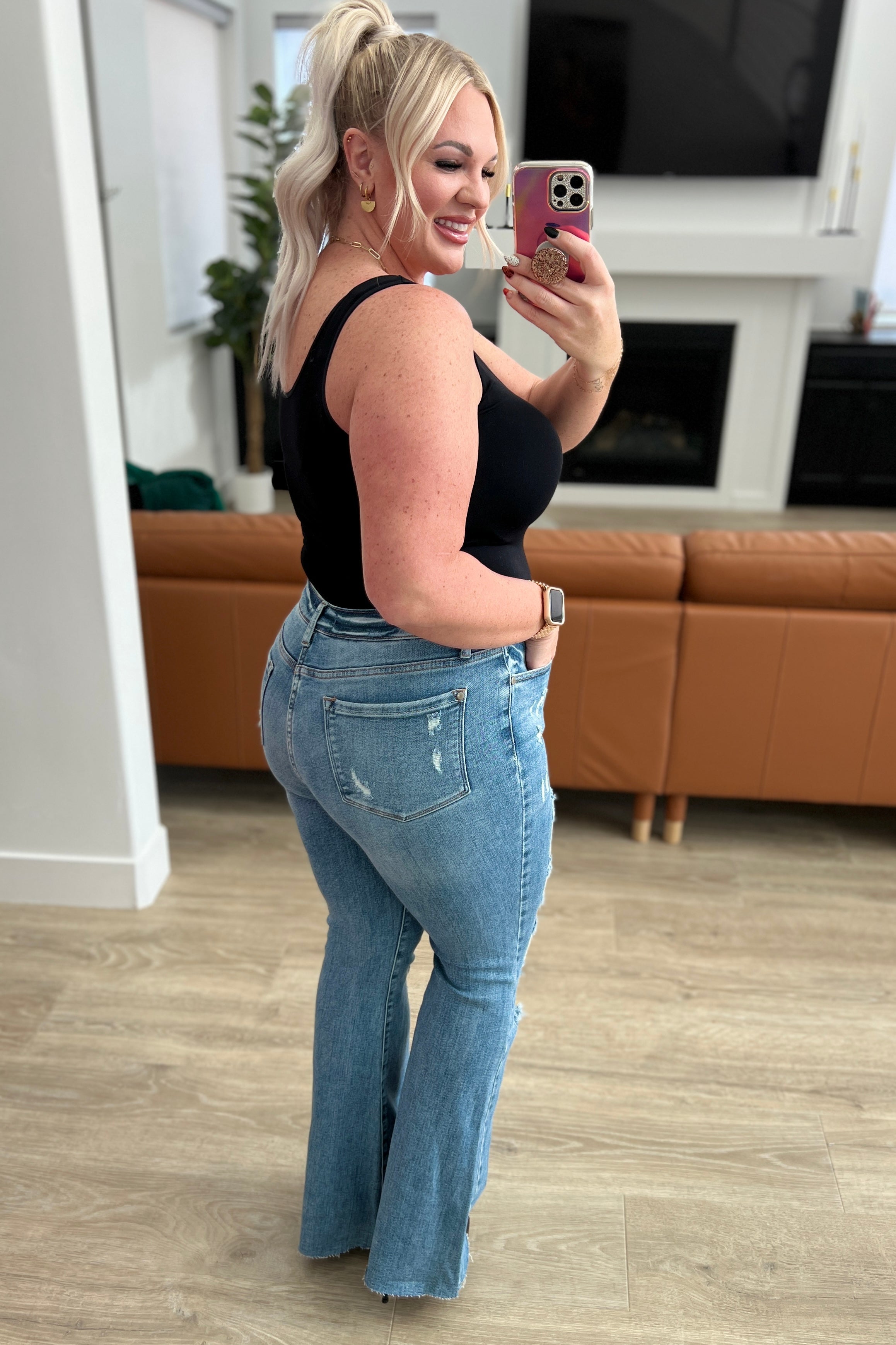 Judy Blue Kiana High Rise Heavy Destroy Flare Jeans for Women | Vintage Distressed Denim Pants | Perfect for Casual Wear, Date Night & Street Style Outfits